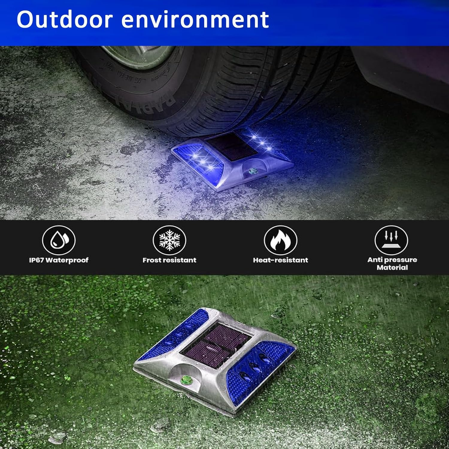 2 Pcs LED Solar Power Ground Marker Lights, Driveway Outdoor LED Lights,Waterproof Outdoor Driveway Road Highway Spike Lamp, for Pathway Sidewalk Boat Deck Stair