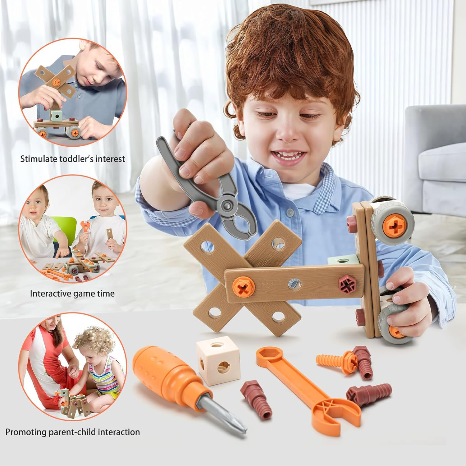 MR.TIMELAG Kids Tool Set - 144PCS Pretend Play Construction Toy with Tool Belt, Electric Drill & Building Blocks - STEM Learning Toys for Boys Girls Ages 3-8 Years Old image number 4