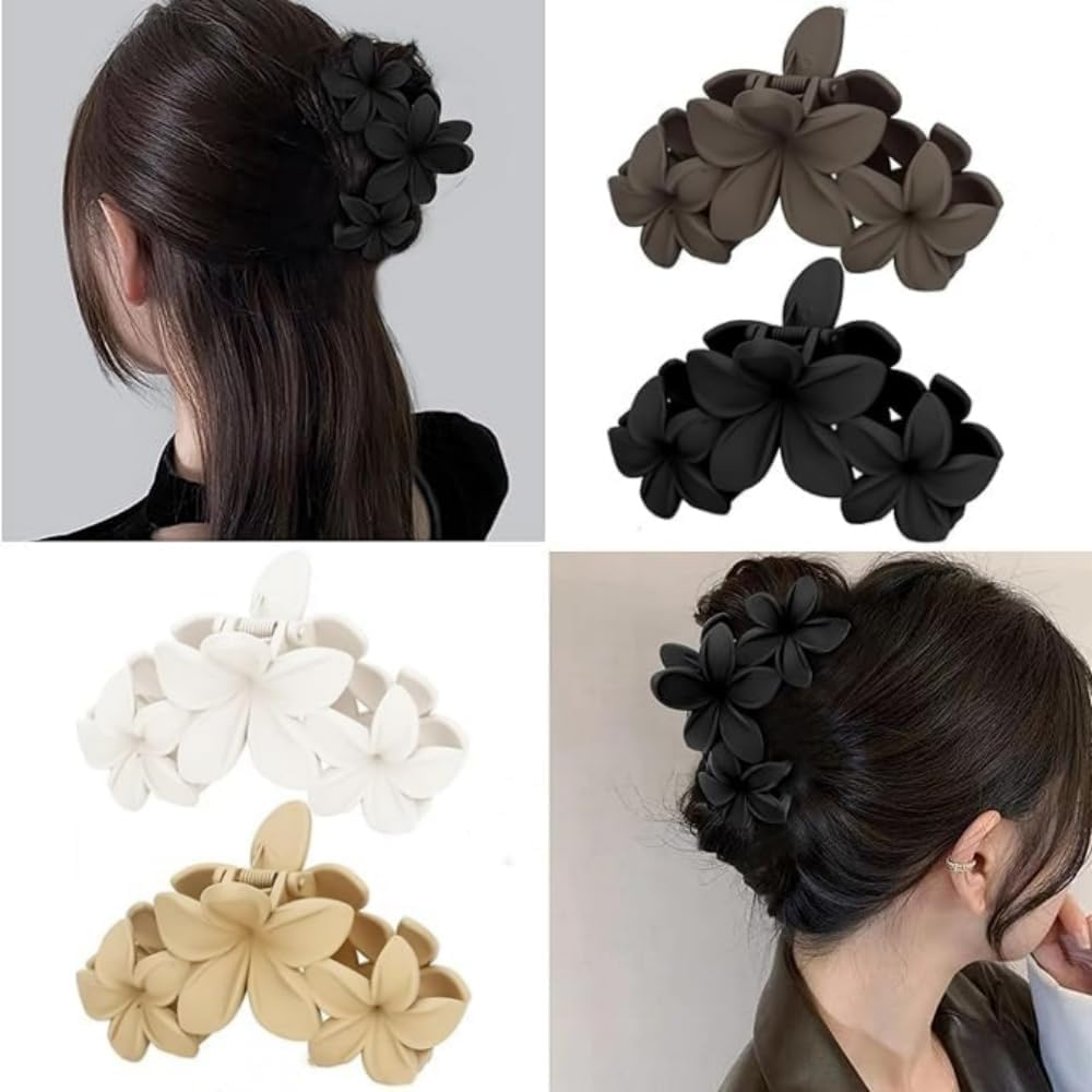 Non-Slip Matte Hawaiian Plumeria Large Claws Clips with Strong Hold, 6Pcs Large Plumeria Hair Clip Strong Hold Hair Claws image number 4