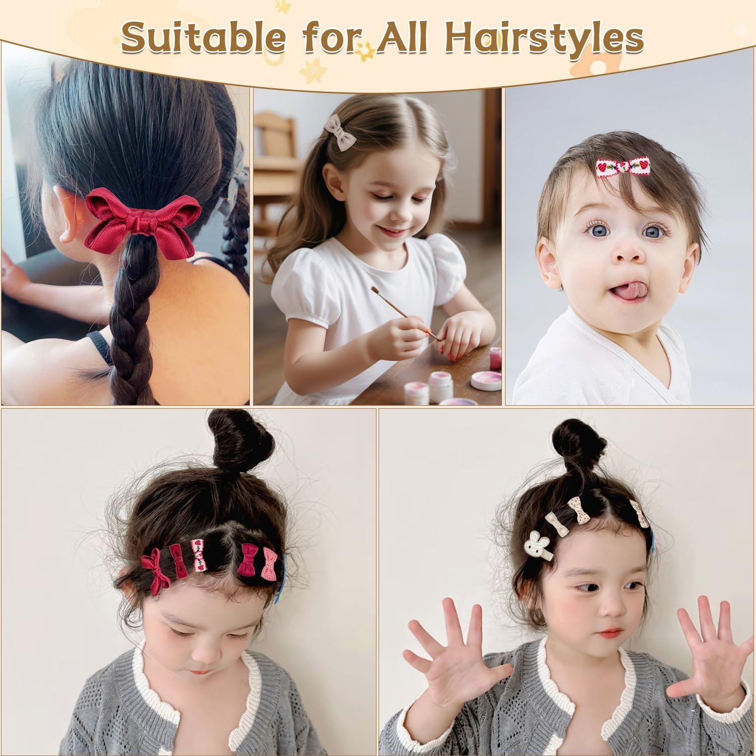 Baby Hair Clips,10Pcs 2" Fully Lined Hair Bow Clips for Babies, Hair Bows Cotton Hair Accessories for Baby,Toddlers, and Little Girls (Brown) image number 3