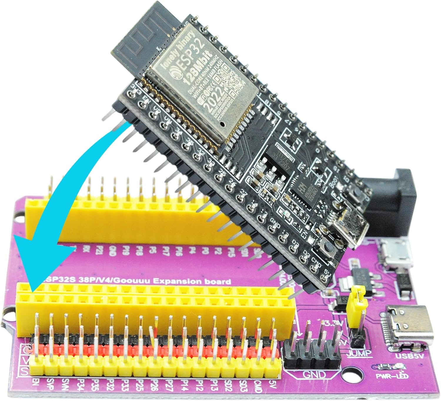 3-Pack ESP32 16MB Flash Wifi Bluetooth Development Boards and a Expansion Board Compatible with Arduino IDE and Micropython (Devkitc-16Mb[X3]+Expansion) image number 1