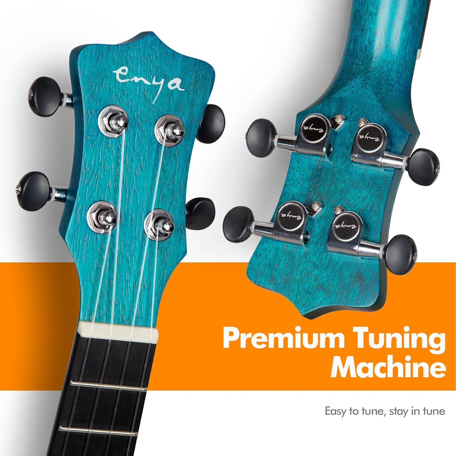 Enya Concert Ukulele 23 Inch Blue Solid Mahogany Top with Ukulele Starter Kit Includes Online Lessons, Tuner,Case, Strap, Strings, Capo, Sand Shaker, Pick,Polish Cloth (EUC-25D BU) image number 1