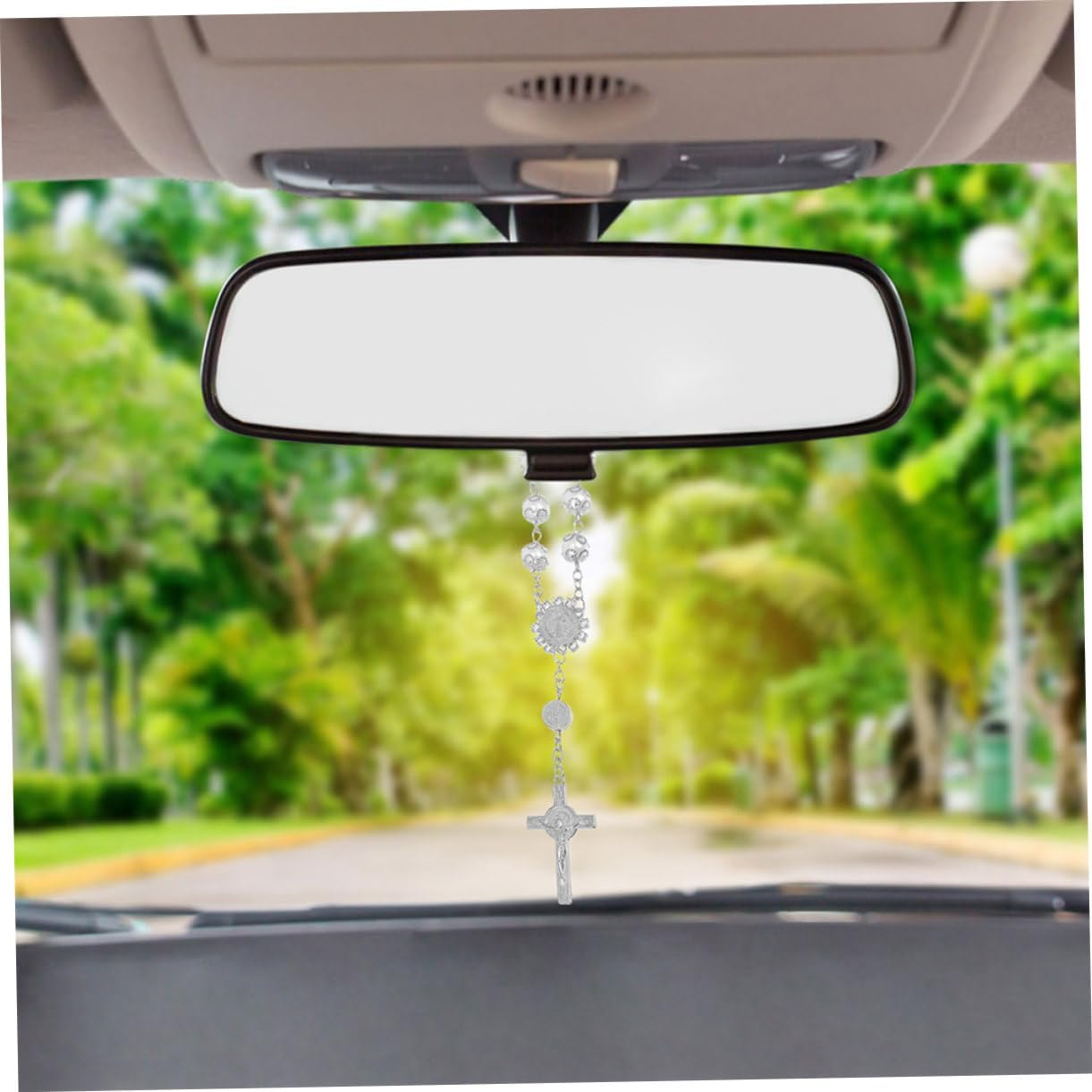 GRIRIW 2Pcs Cross Ornaments Mirror Accessories Pendant Accessories Decoration Kit Accessories Pendant Tilt Candles Decoration Bracket Cup Candles Car Ornaments Silver Aluminum Alloy image number 6