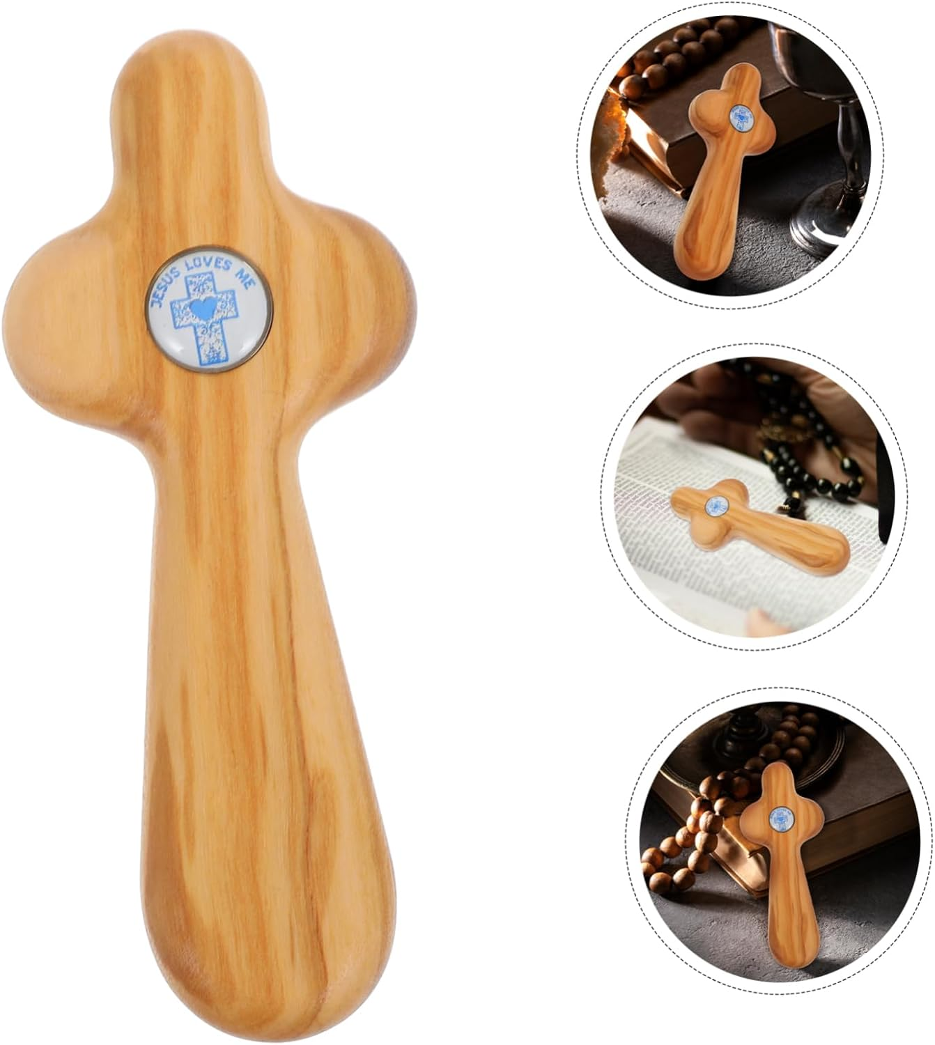 UTHCLO Handheld Olive Wood Cross for Baptism Pocket Prayer Crucifix for First Communion and Confirmation Unique Religious Keepsake for Christian Ceremonies