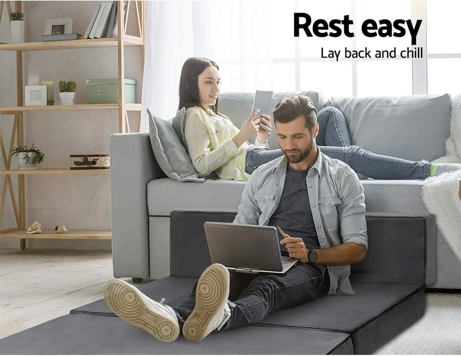 Giselle Bedding Foldable Mattress 180 X 122 12Cm Double Folding Mattresses Cushion Covers Camping Floor Mat Portable Travel Sleeping Sofa Bed Pad Home Office Grey image number 1