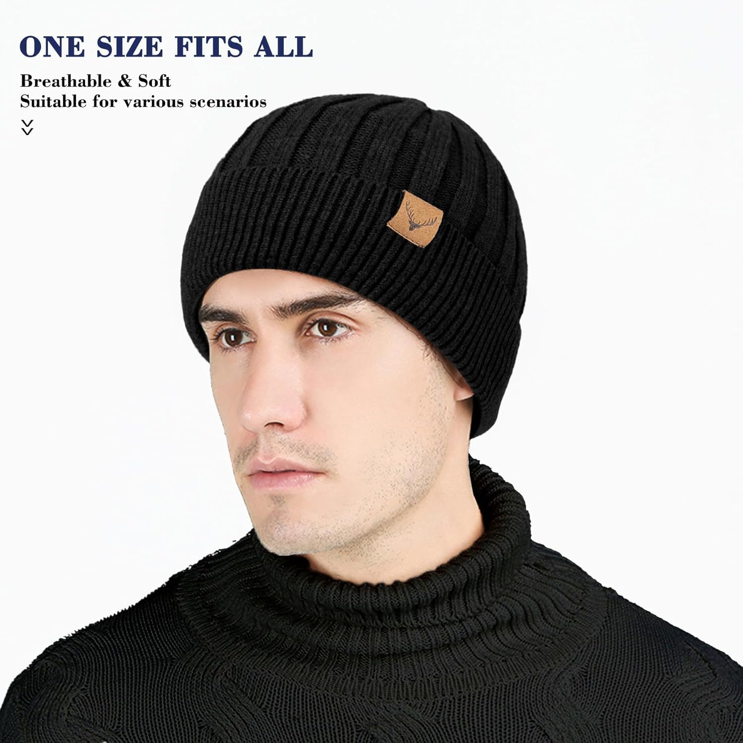 Hebenie Beanie Hat Men - Winter Hats Thermal Trawler Beanie Hats Soft Classic Knitted Cuffed Beanies Gifts for Men image number 2