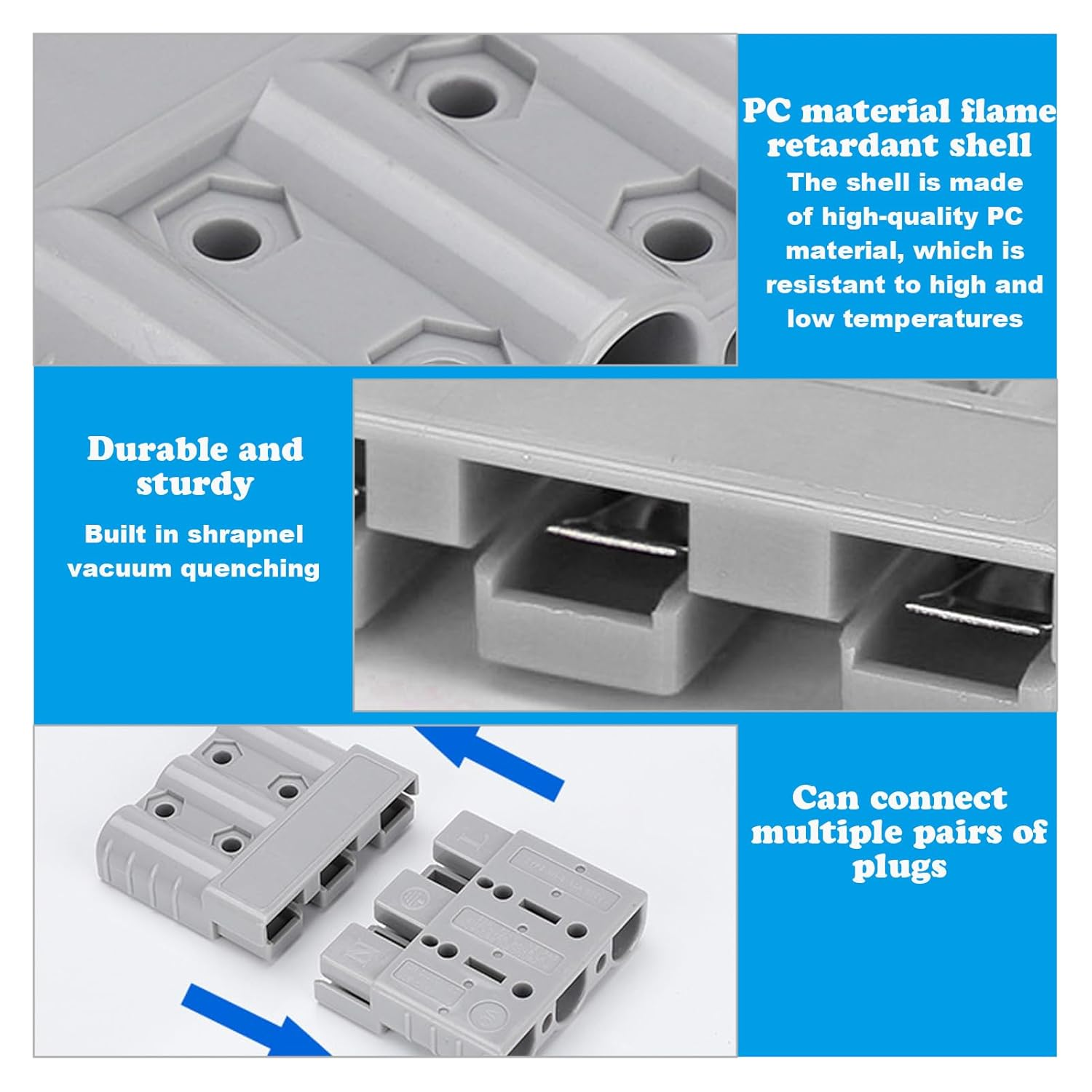50 Amp Anderson Plug Connector, 2 Pcs Anderson Style Plug Connectors, 3-Pin 3-Pole Battery Connector, Battery Quick Connect/Disconnect Connector for DC-DC Chargers, Solar Panels, Trailers, Caravans image number 1