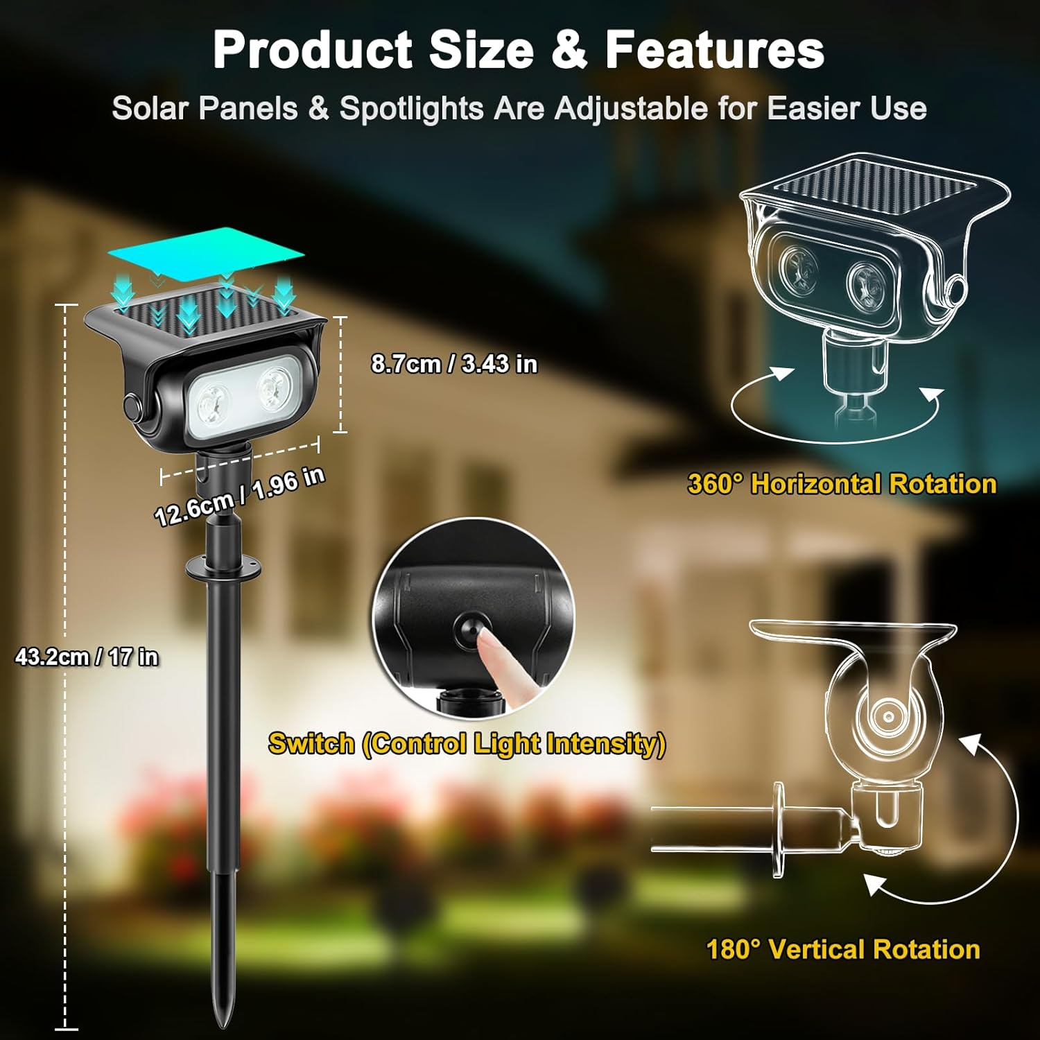 Solar Spot Lights Waterproof Outdoor, 3000K Warm White Outdoor Garden Lights, outside Wall Lights, 2 Lighting Modes Landscape Light Solar Powered for Garden, Patio, Yard, Lawn, Backyard (4 Pack) image number 1