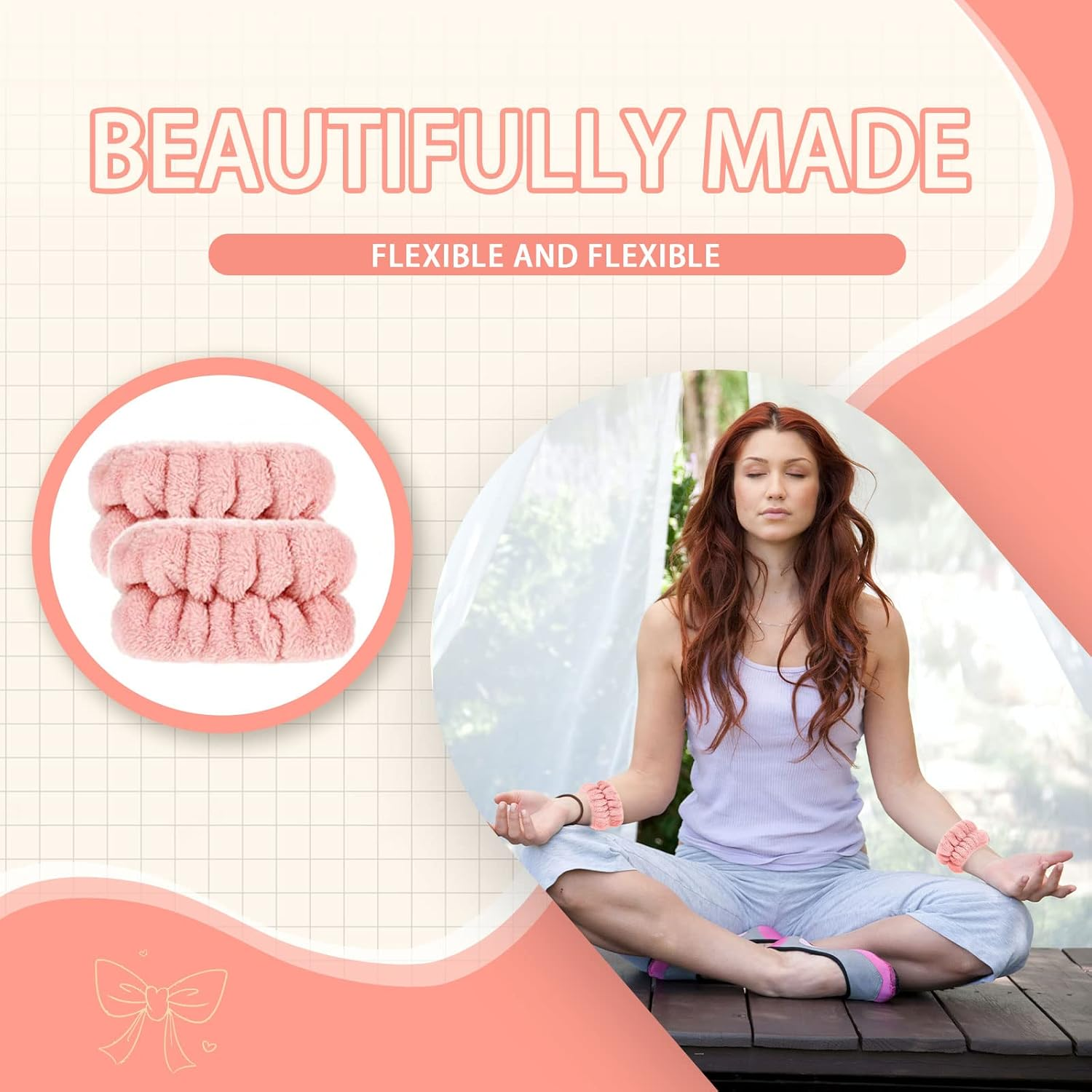 PMELCXD 4 Pairs Wrist Spa Bracelets Microfiber Washable Face Absorbent Bracelets for Women Girls Prevent Liquid Slipping down Your Arms image number 3