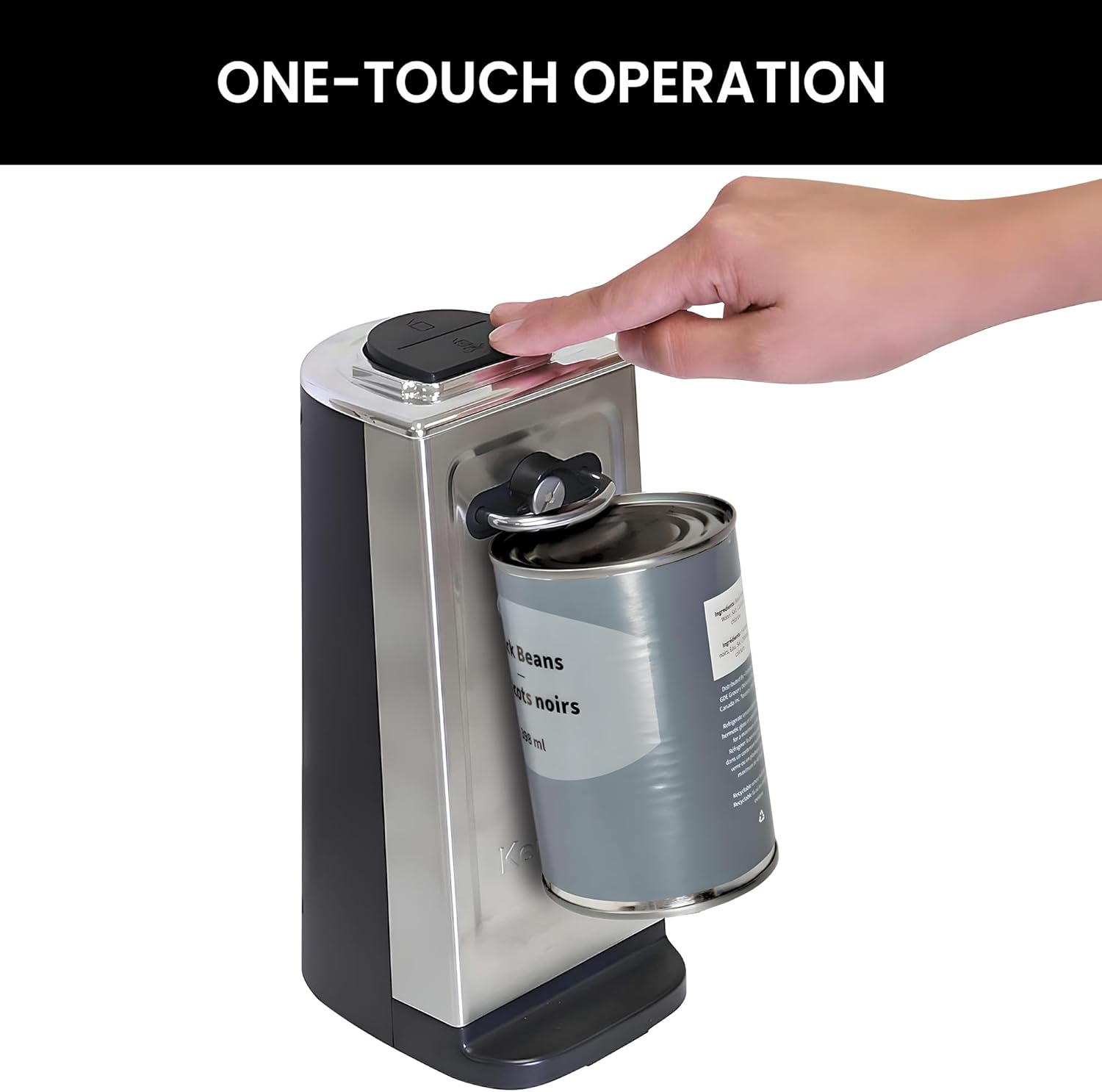 Kenmore Electric Can Opener - Extra-Tall, Smooth-Touch Side-Cut Blade, Safe Storage, Automatic Operation, Opens Regular & Pop-Top Cans, Black Steel Steel Camping Tool, Kitchen Gadget, Secure Grips image number 5