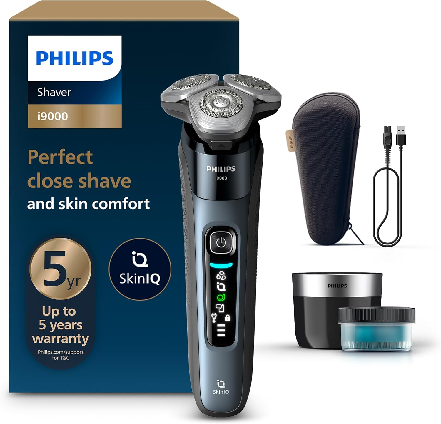 Philips Series I9000 Prestige Electric Shaver(Au Version) with Skiniq, Quick Clean Pod + Travel Case, Pop-Up Trimmer, 360&deg; Flexing Heads, Pressure Guard Sensor, Made in Netherlands, 5 Year Warranty, X9001/20 image number 3