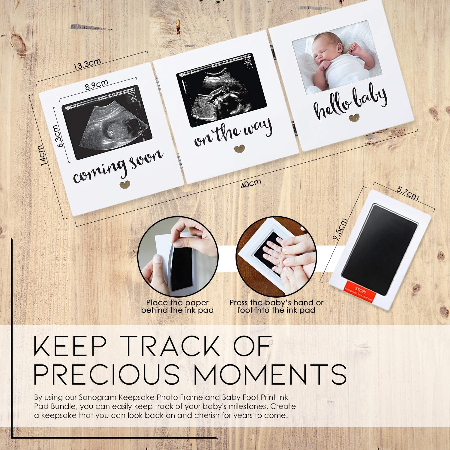 Sonogram Picture Frame &ndash; Gifts for Mums to Be - Baby Ultrasound Pregnancy Frame - Nursery Wall D&eacute;cor - Pregnant Mum Gifts, Ultrasound Photo Expecting Parents Unique Gifts Pregnant Women - Trio Frame with 2 Inkless Pads & 4 Imprint Paper Great Mothers Day Gift image number 5