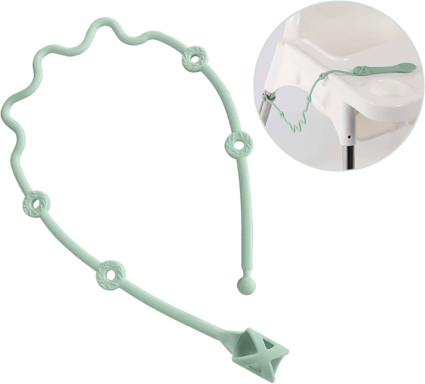 Baby Spoons Self Feeding 6+ Months Holder Strap Highchair Accessories- Feeding Aid for Keep Spoon and Forks Set Close at Hand and off the Ground(Green)-No Spoon image number 3