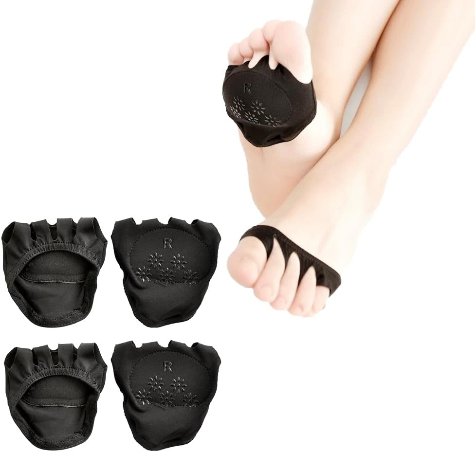 Ball of Foot Cushions, Metatarsal Pads Fabric Forefoot Pads for Women, Invisible Socks Shoe Pads for High Heels, Reusable Half Socks Pads High Heel Insoles for Foot Comfort Pain Relief-2 Pairs (Beige, Uniform Size)