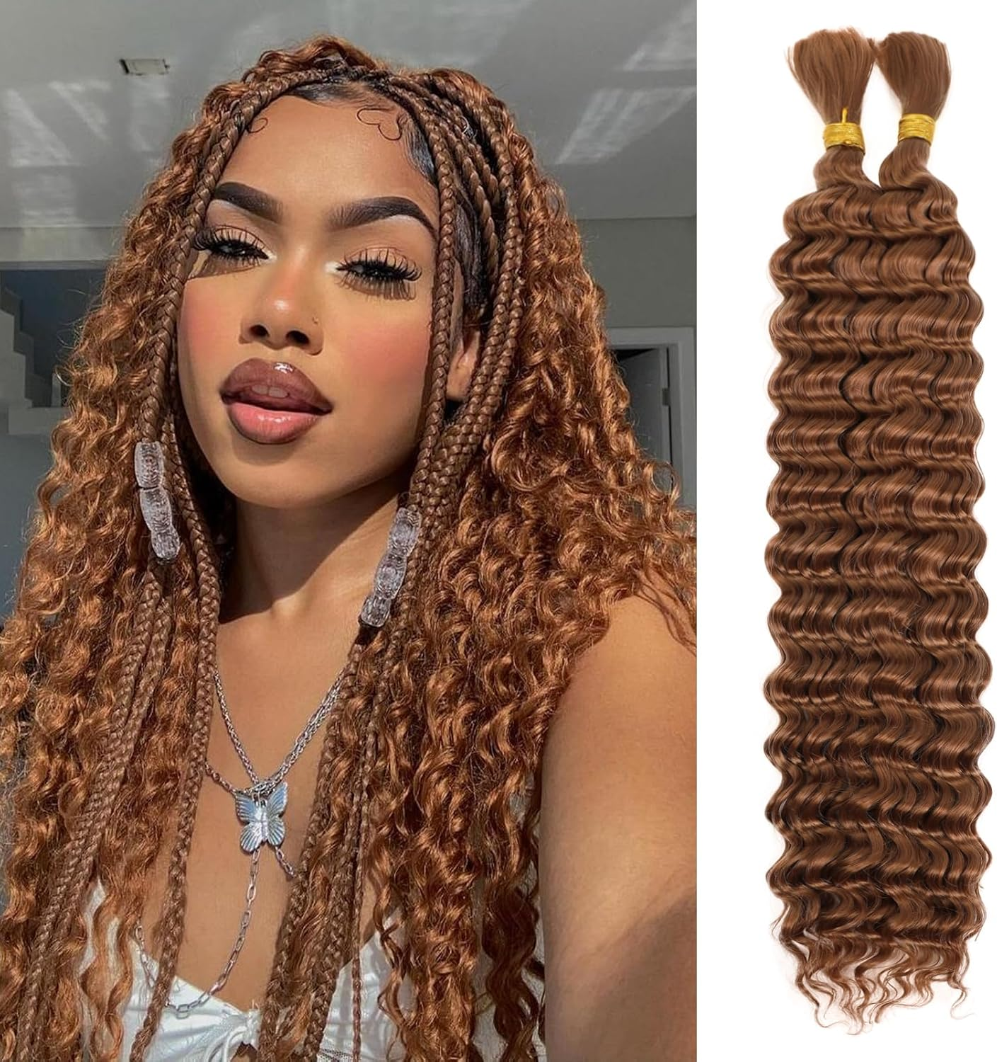 LPARMJIT Deep Wave Bulk Hair for Braiding, 18 Inches, 2 Bundles/Pack, No Weft for Braiding, Wavy Synthetic Braiding Hair Extensions for Boho Braids