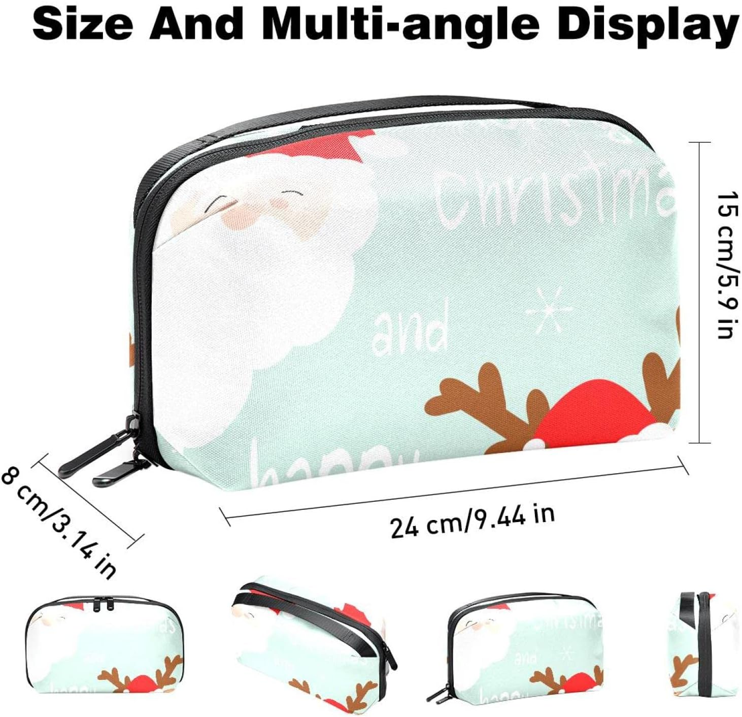 Electronic Organizer Travel Cable Organizer Electronics Accessories Cases for Cable, Charger, USB, SD Card, Christmas Cartoon Elk Santa Lovely image number 5