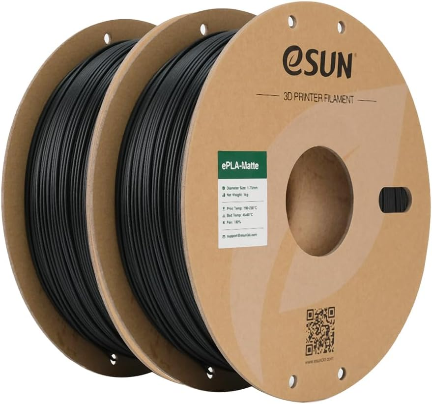Esun Upgraded Matte PLA Filament 1.75Mm, PLA 3D Printer Filament, Shine-Free Color, Frosted Texture, 1KG per Spool, 2 Spools 3D Printing Filament, Deep Black and Deep Black