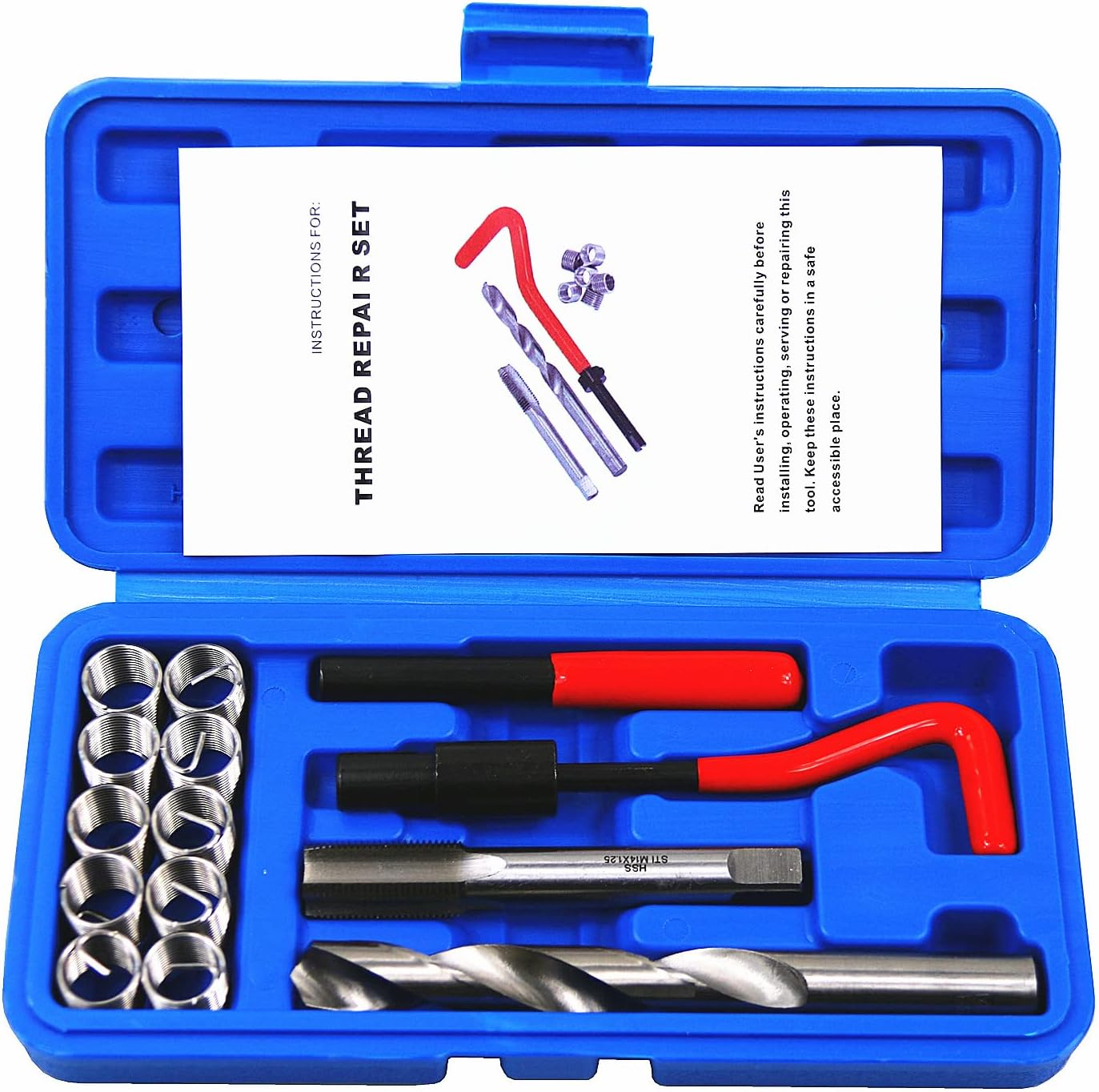 Bestsq 14Pcs Thread Repair Kit M14 X 1.25Mm Metric Thread Repair Insert Kit Compatible Hand Tool Set for Auto Repairing (M14-1.25) image number 2