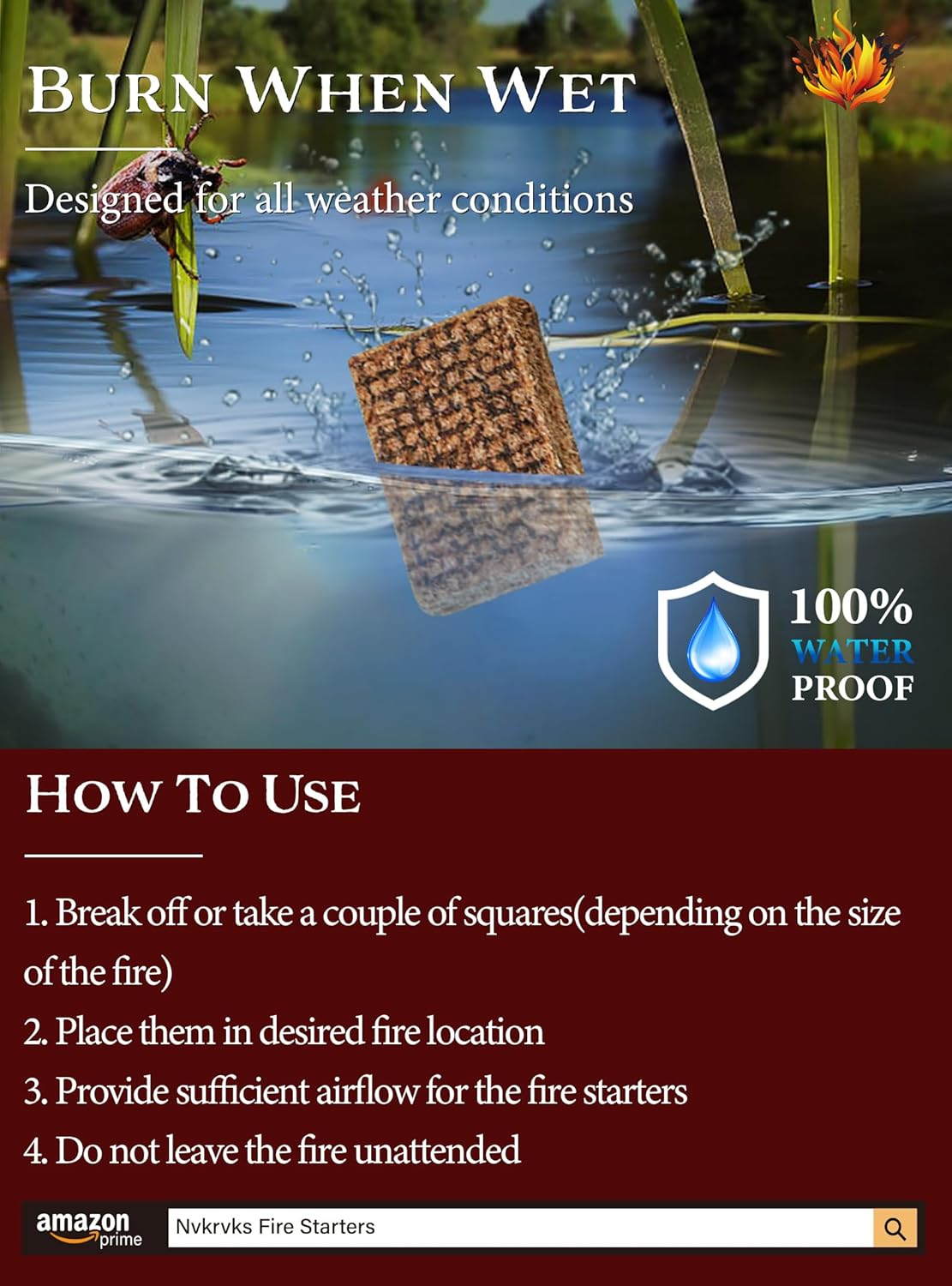 Fire Starter Squares, Easy-Burning, Natural & Waterproof, 64 Mini Cubes image number 5