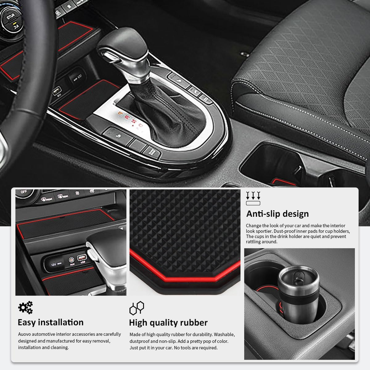 Auovo Anti-Dust Mats Compatible with 2022 2023 Kia K3/Forte/Cerato Accessories - Door Slot Pads & Console Liners (14Pcs/Set)