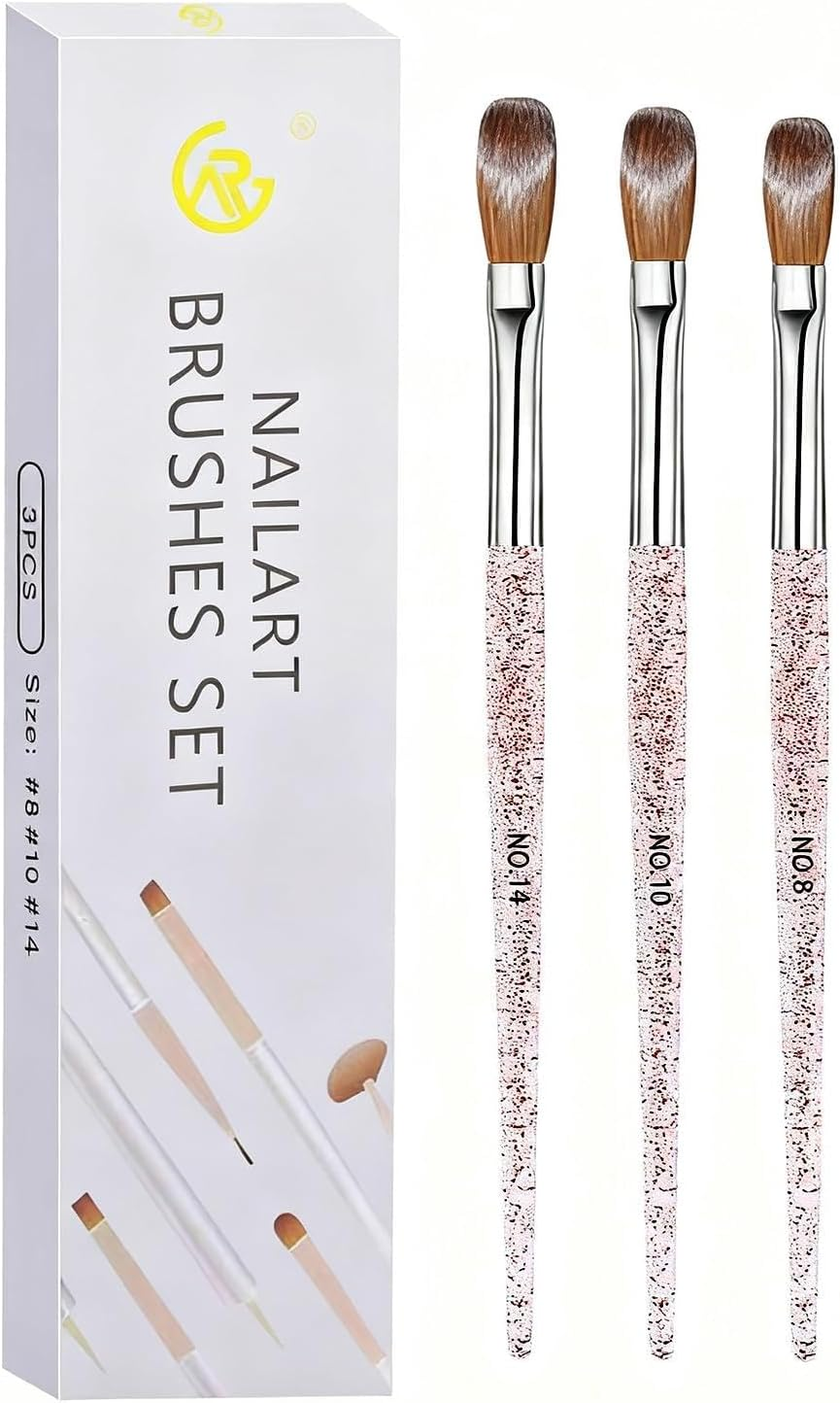 Acrylic Nail Brush Set (3 Pcs, Sizes 8/10/14), Professional Nail Brushes for Application Acrylic Powder Nail Art Extension and 3D Nails Carving for DIY Home Salon Nail Art Manicure Tool
