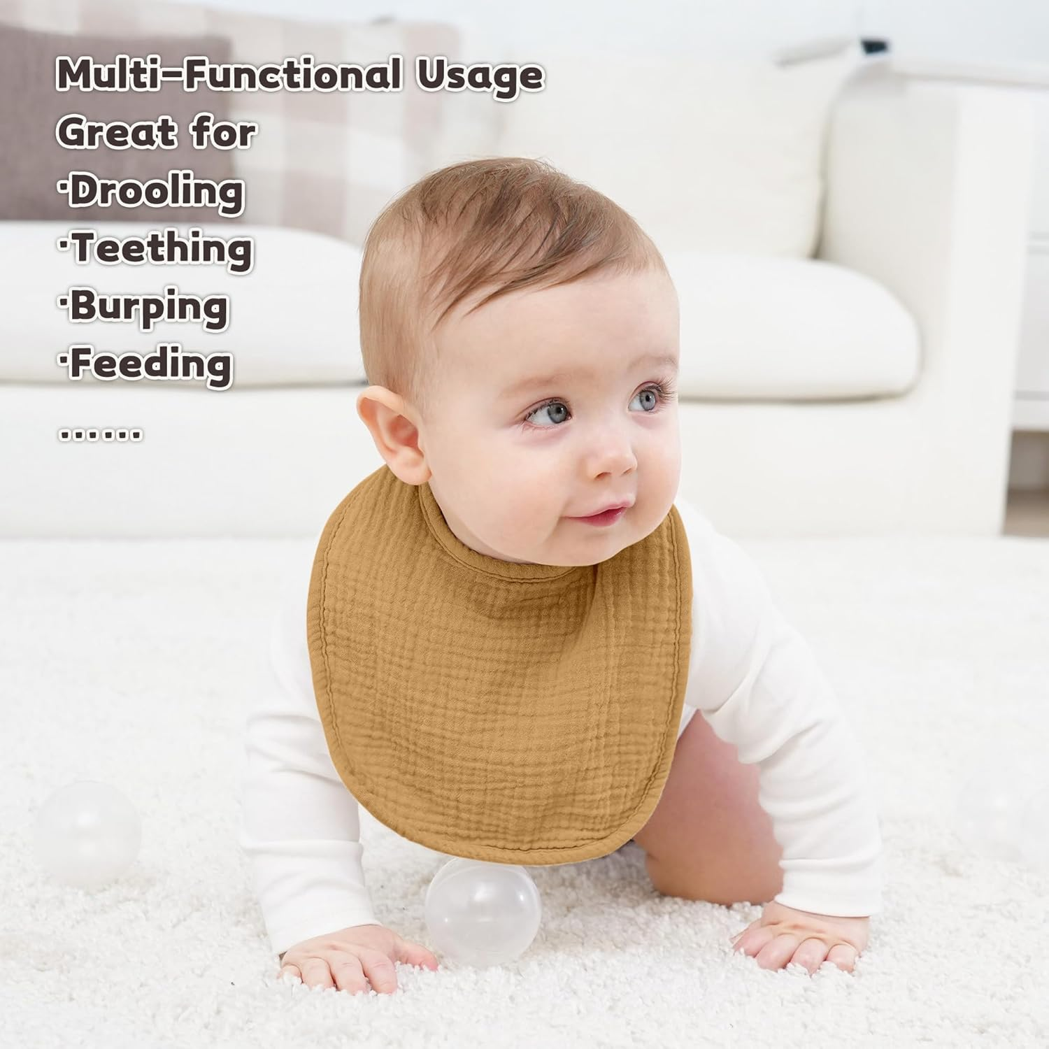 Susurration Muslin Baby Drool Bibs 10Pack Soft Square Adjustable Bandana Bibs for Unisex Baby Girls & Boys - Blue Print image number 4