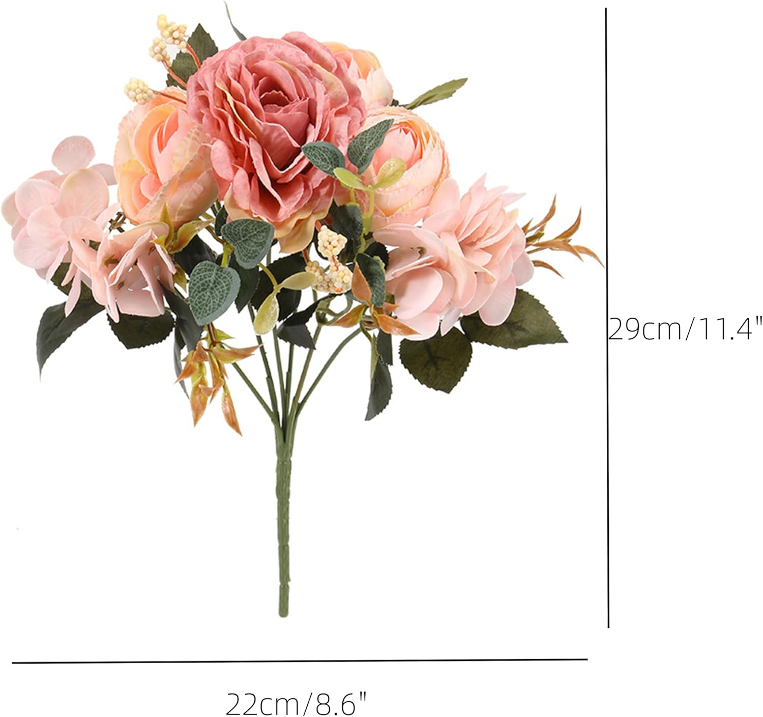 AU018-4 Artificial Hydrangea and Camellia Flowers Pink Bouquet Lifelike Fake Floral Home Office Shop Wedding Party Decor,Real-Touch Fabric and Plastic,29Cm(11.4")
