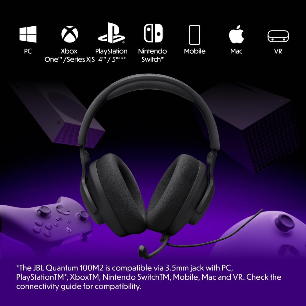 JBL Quantum 100M2 - Wired Over-Ear Gaming Headset with Detachable Mic and Mute Option - Black image number 5