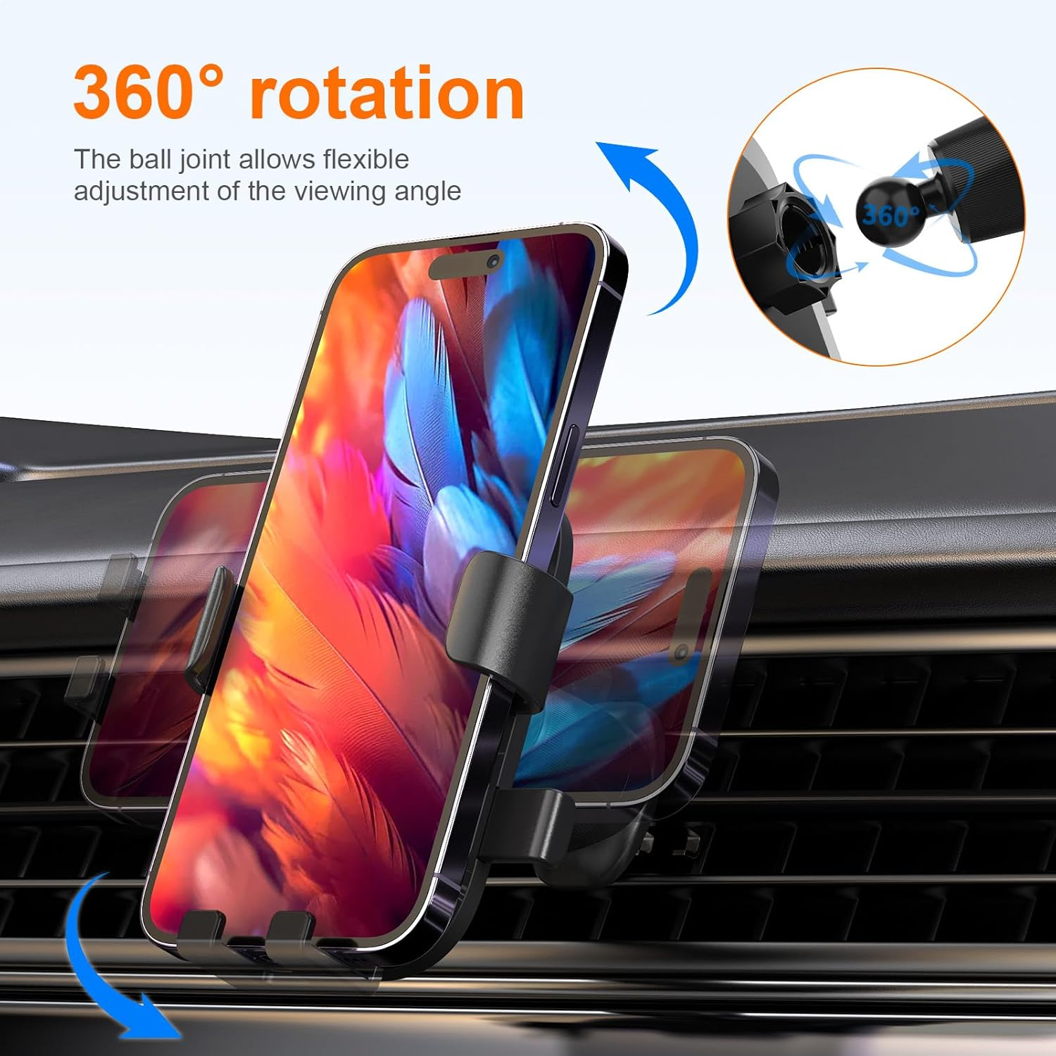 GRIFEMA Car Phone Holder for Air Vent, Automatic Clamp Car Mount, 360&deg; Rotation, One-Hand Operation, Universal Phone Cradle for 4.7''-7'' Smartphones with Case