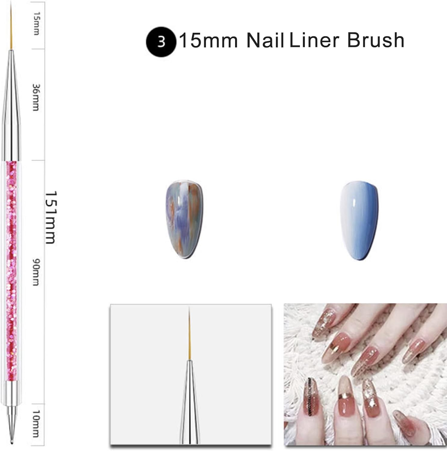 5Pcs Nail Art Tool Set, Duel-Ended Nail Art Design Pen Include Nail Painting Brush Nail Liner Brush Nail Dotting Pens for UV Gel Nail Home DIY Salon. image number 5