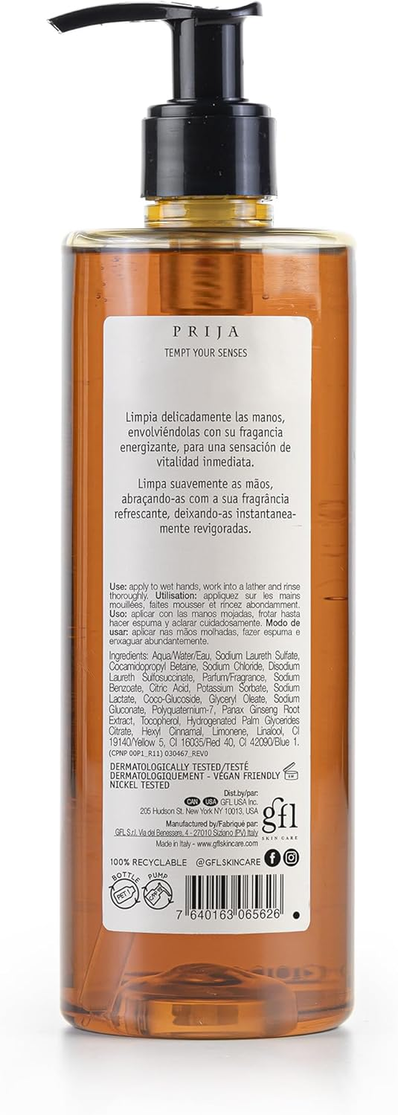 Prija Vitalising Hand Wash with Ginseng Extract Gently Cleanses Hands, Moisturising Liquid Hand Soap, Vegan Friendly with Energising Fragrance 12.85 Fl Oz X 2 image number 1