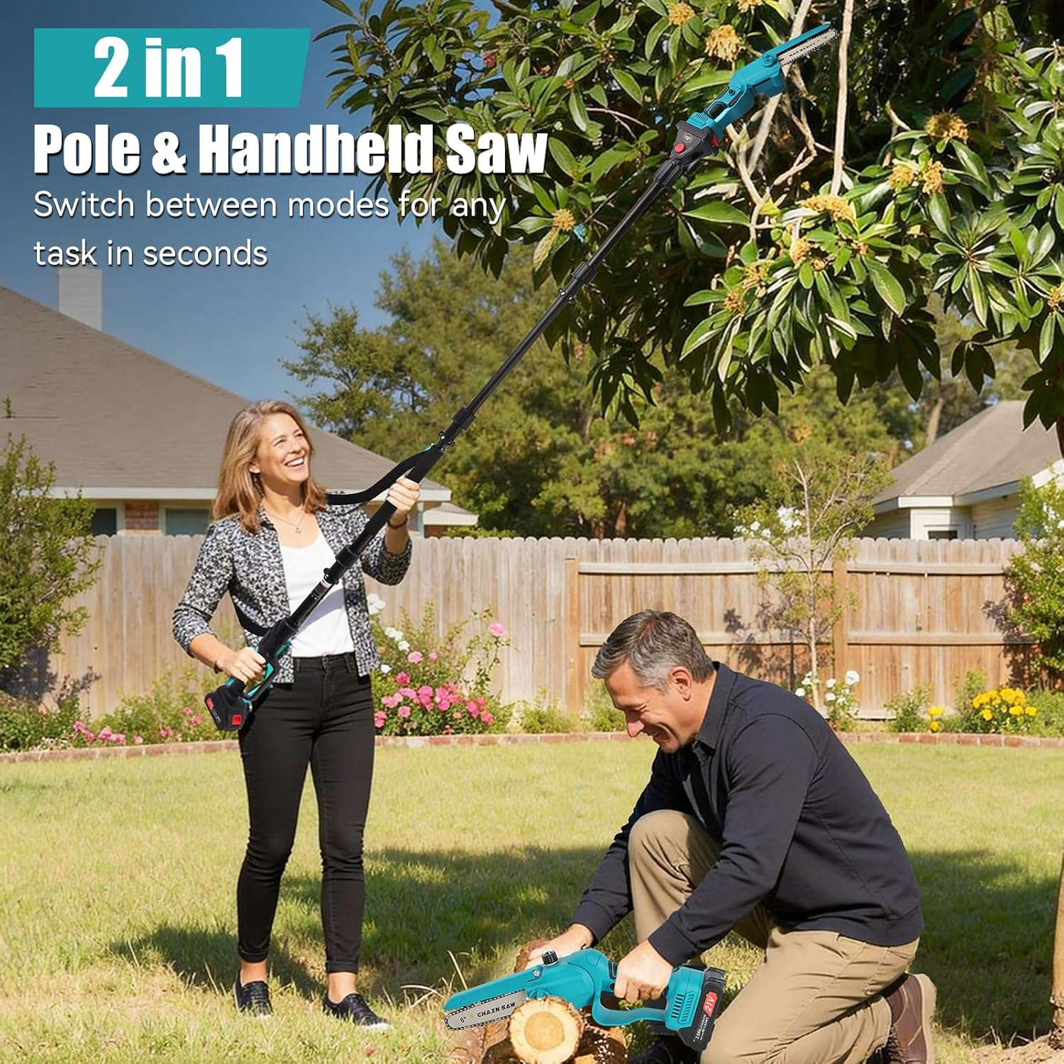 Mini Chainsaw Cordless-6Inch Electric Chainsaw Cordless with 2 * 2.0AH Batteries, Electric Chainsaw-Hand Held Power Chain Saws for Tree Trimming & Wood Cutting-Mini Chainsaws (Blue-01) image number 6