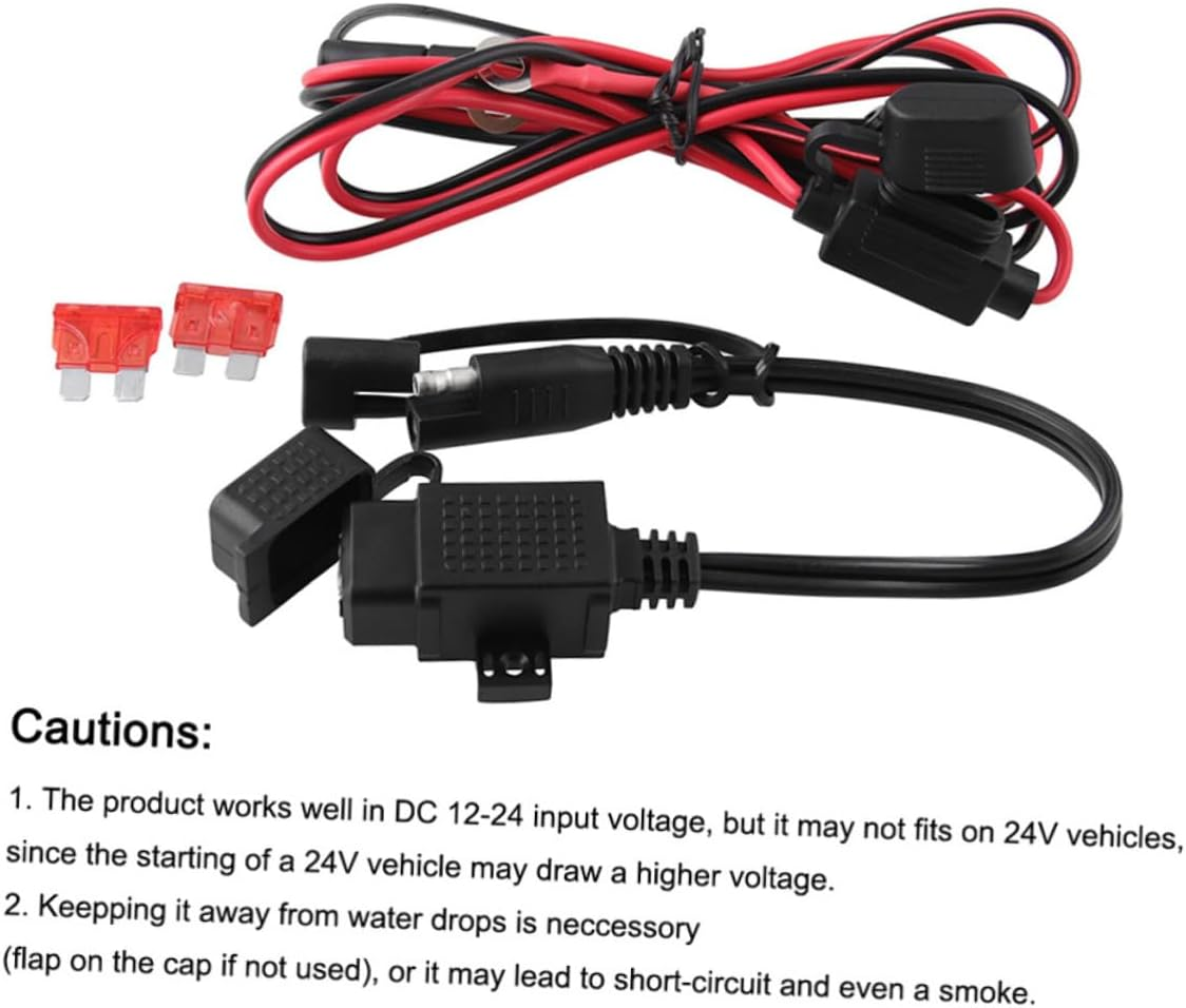 SOLUSTRE Dual USB SAE to USB Adapter for Motorcycle Waterproof 12V Phone Charger Cable Heatproof Abs Copper Inline Fuse image number 2