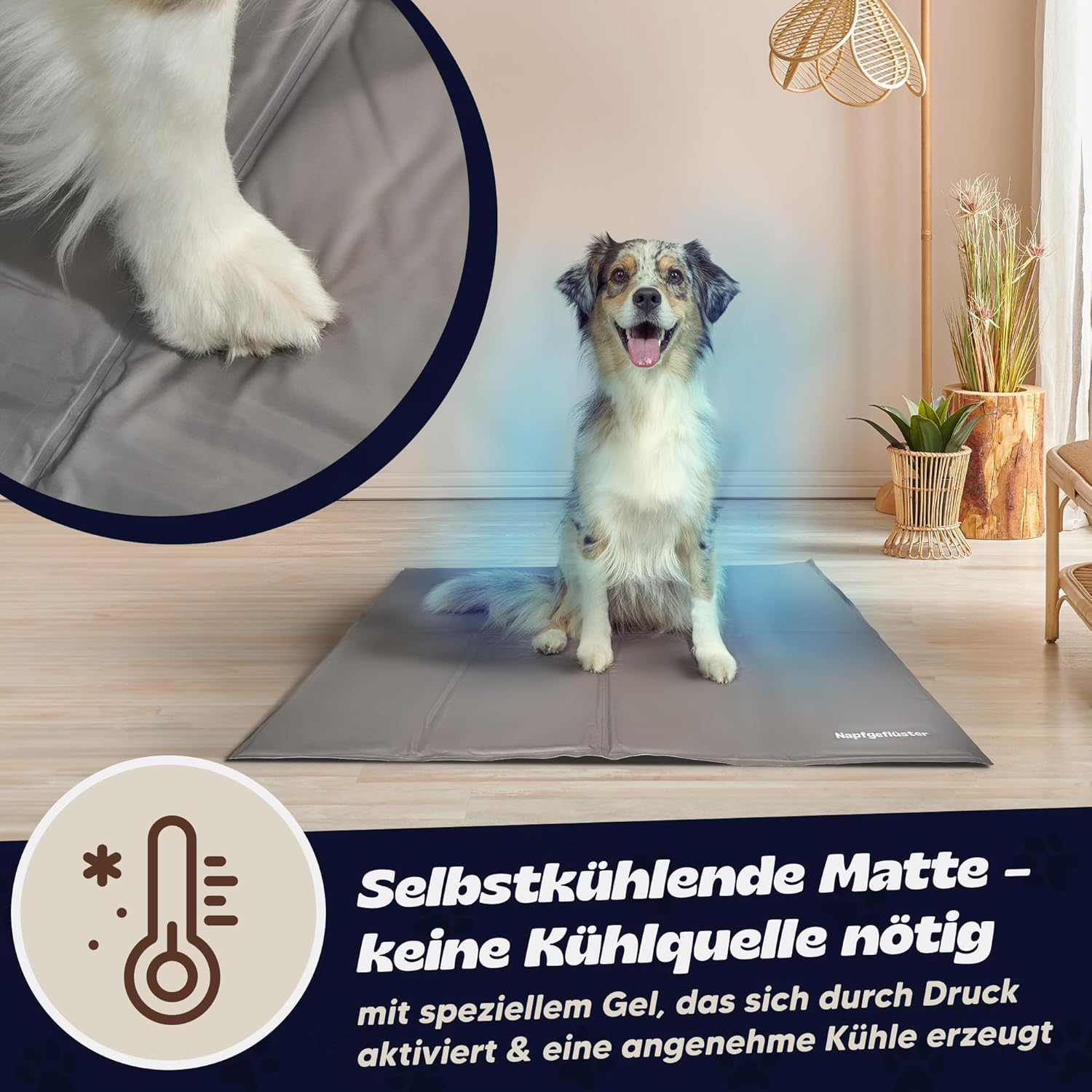 Napfgefl&uuml;ster&reg; - Nala Cooling Mat for Dogs Self Cooling Dog Mat Summer Cooling Pad Non-Slip Dog Mat for Home on the Go or in the Car Size (M) image number 6