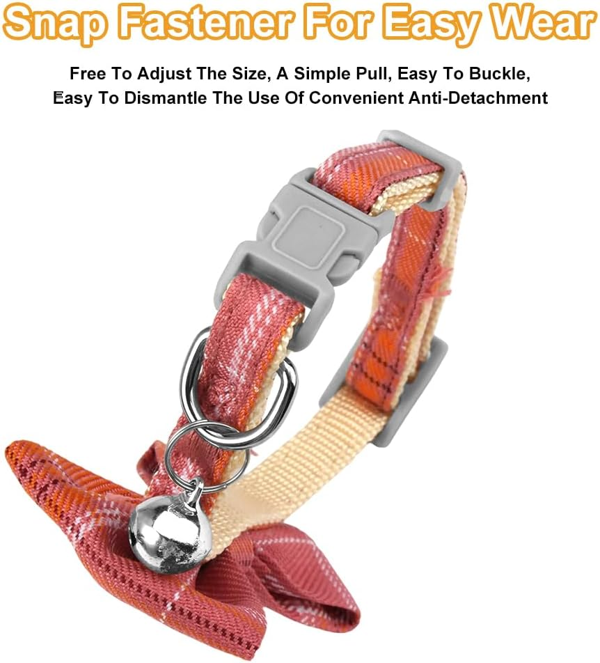 Set of 4 Blue and White Checked Cat Collars with Bow Tie and Bell Adjustable image number 1