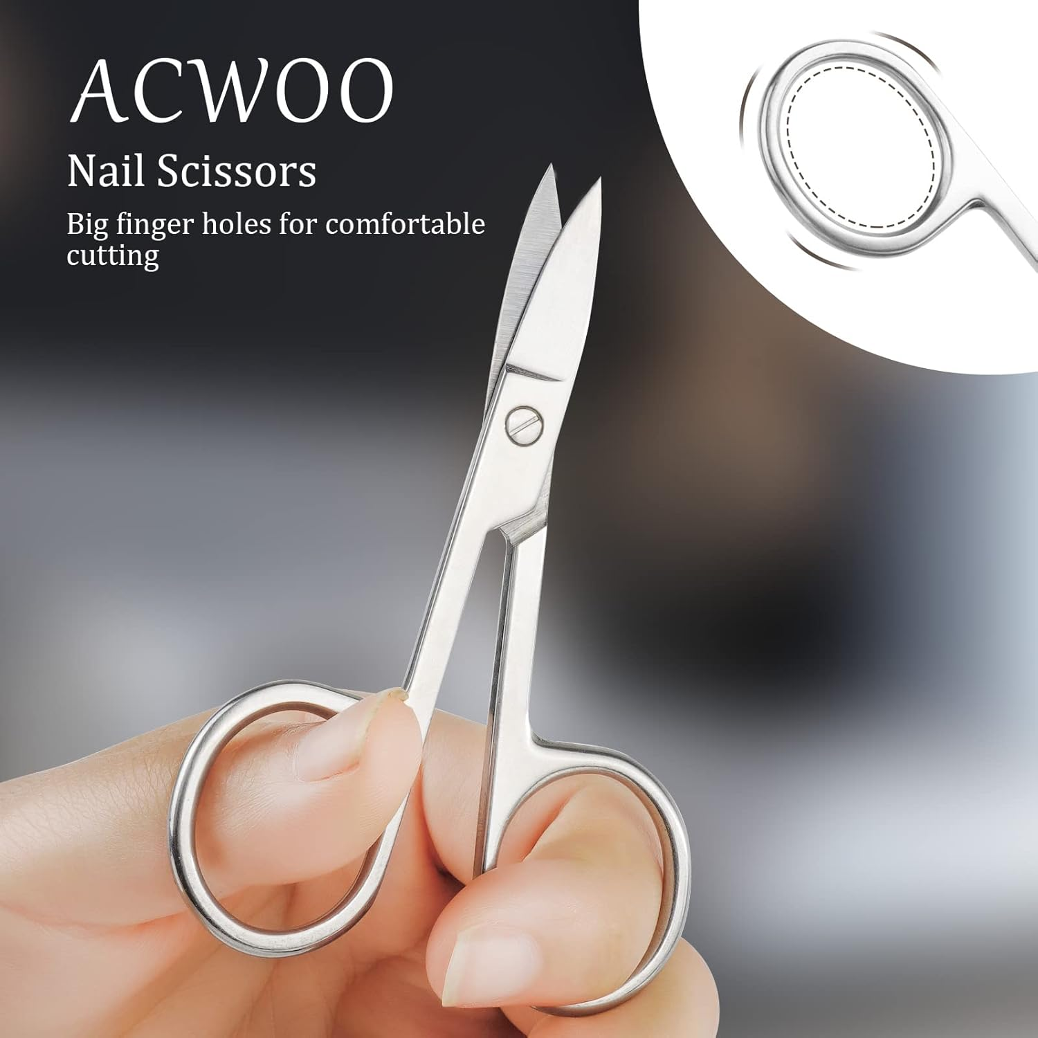 ACWOO Cuticle Nail Scissors, Professional Stainless Steel Beauty Scissors with Leather Packing Bag, Multi-Purpose Sharp Curved Scissors for Cuticle, Manicure Pedicure, Eyebrow, Eyelash image number 6