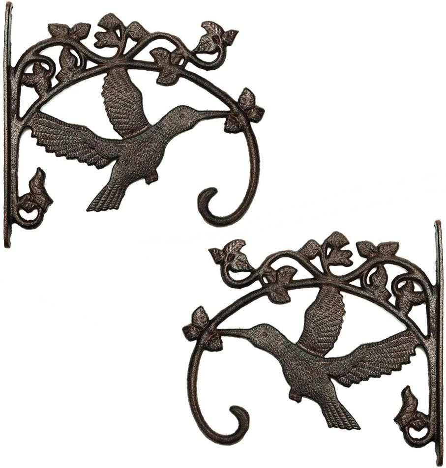 Sungmor Cast Iron Hanging Plant Bracket, 2 Pack Heavy Duty Hanging Basket Brackets, 10" Deep Outdoor Wall Plant Hangers, Decorative Garden Hooks for Flower Basket Bird Feeder Wind Chime Solar Light