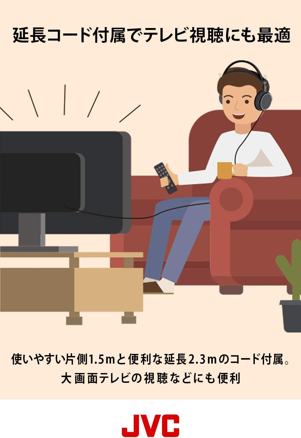 JVC Kenwood JVC HA-RZ910 Sealed Stereo Headphones Indoor (TV & Gaming) with 1.2M + 2.3M Extension Cord image number 4