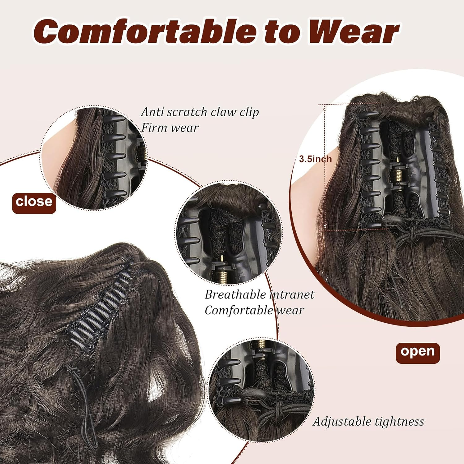 Dcbaboo Claw Clip in Ponytail Hair Extensions Long Wavy 18Inch Ponytail Extension Curly Wave Synthetic Jaw on Pony Tails Natural Hairpiece Fake Ponytail for Women, Medium Brown image number 4