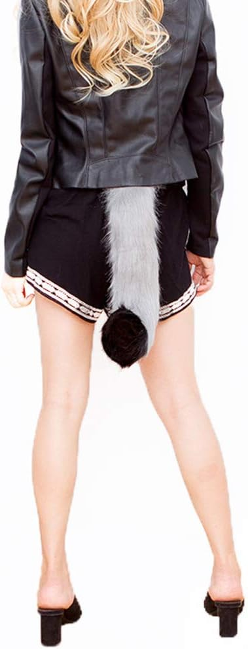 COSFLY Faux Fur Tail for Adult/Teen Furry Wolf Dog Fox Puppy Costume Halloween Party Cosplay Props (Gray Black) - Yellow+Black image number 3