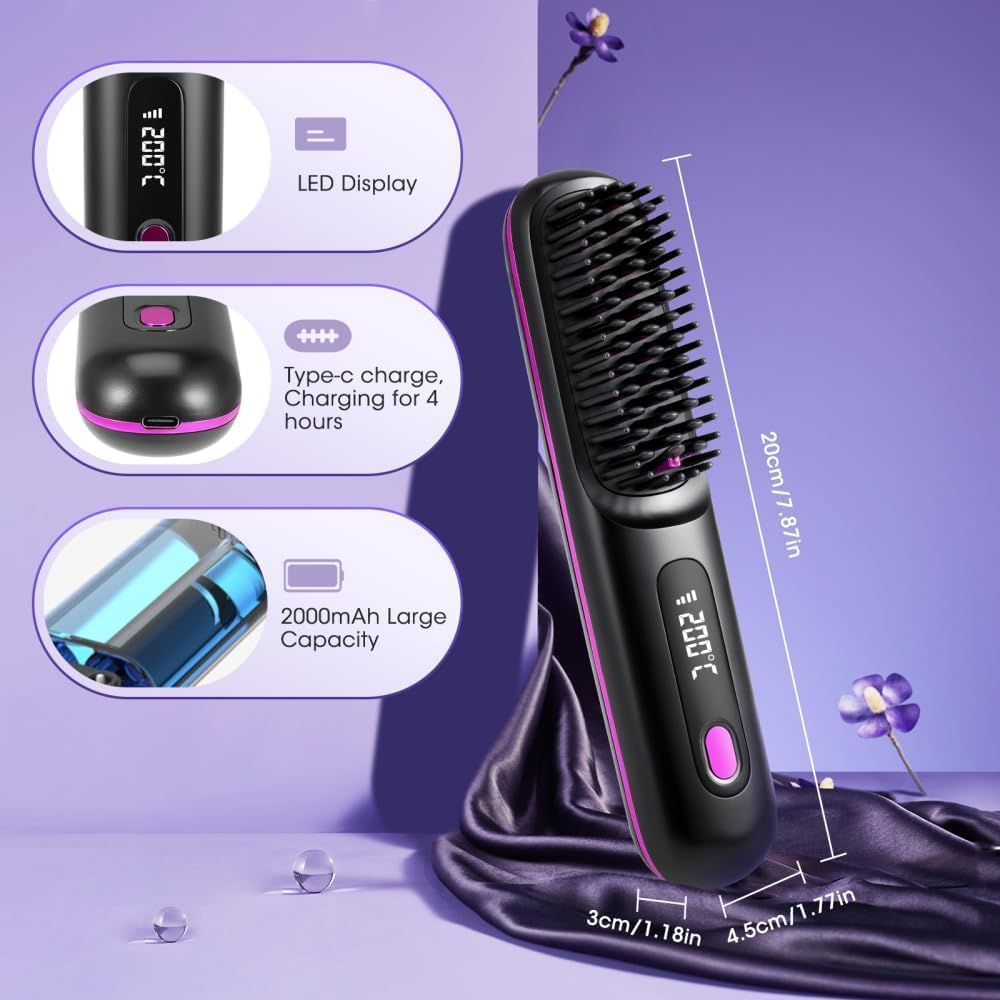 Portable Straightener Brush - Gobrush PRO, Go Brush Pro Straightener Rechargeable & Cordless Mini Hair Straightener Comb,1Pcs,Light Blue (Black)