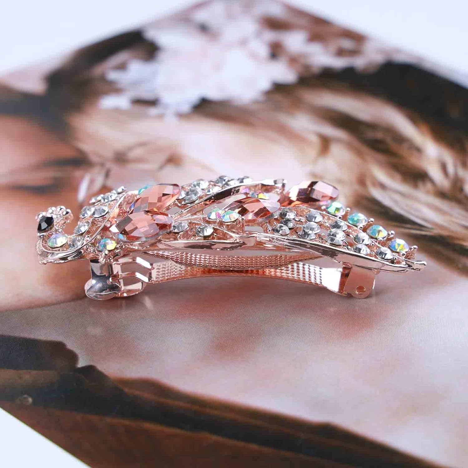 Tseenyi Crystal Peacock Hair Clip Rhinestone Wedding Hair Clip Vintage Crystal Hair Clip Peacock Hair Clips Shiny Bridal Headpiece Women and Girls (Champagne Crystal) image number 2