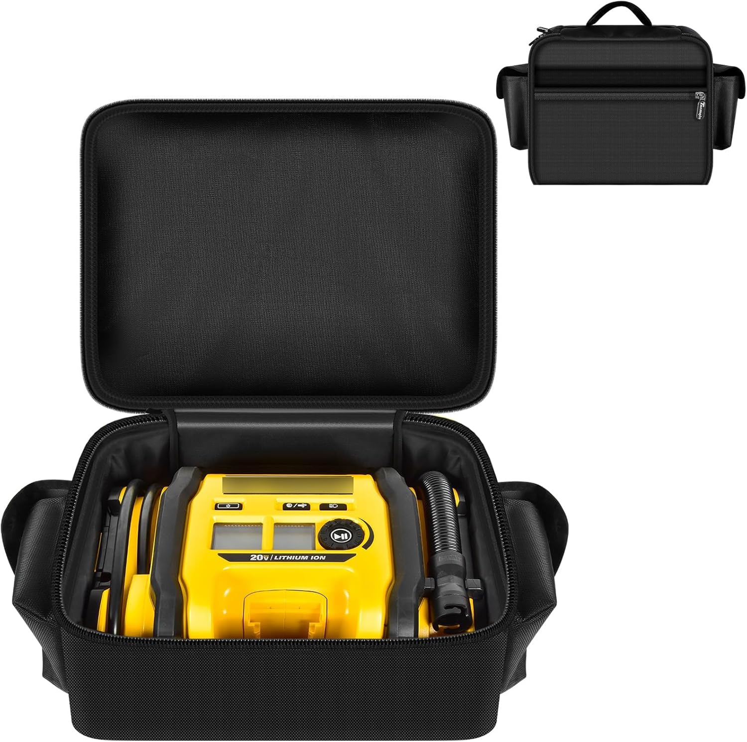 Air Compressor Bag Case Compatible with DEWALT 20V MAX Tire Inflator DCC020IB, Cordless Tools Storage Holder Organizer with Pocket for Battery Pack and Charging Kit -Inner Yellow (Box Only)