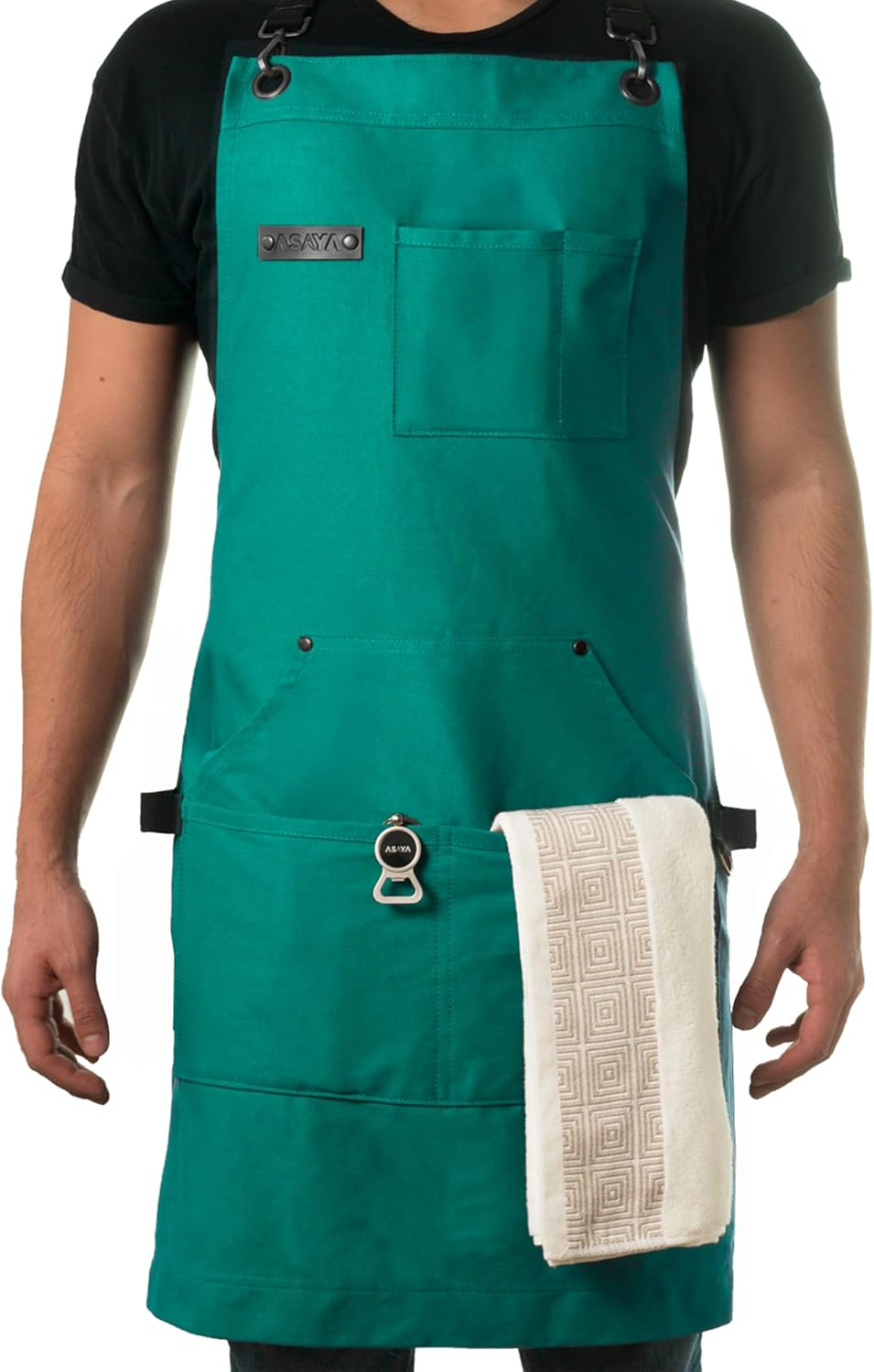 Asaya Chef Apron for Men and Women + Hand Towel and Bottle Opener - 10Oz Canvas