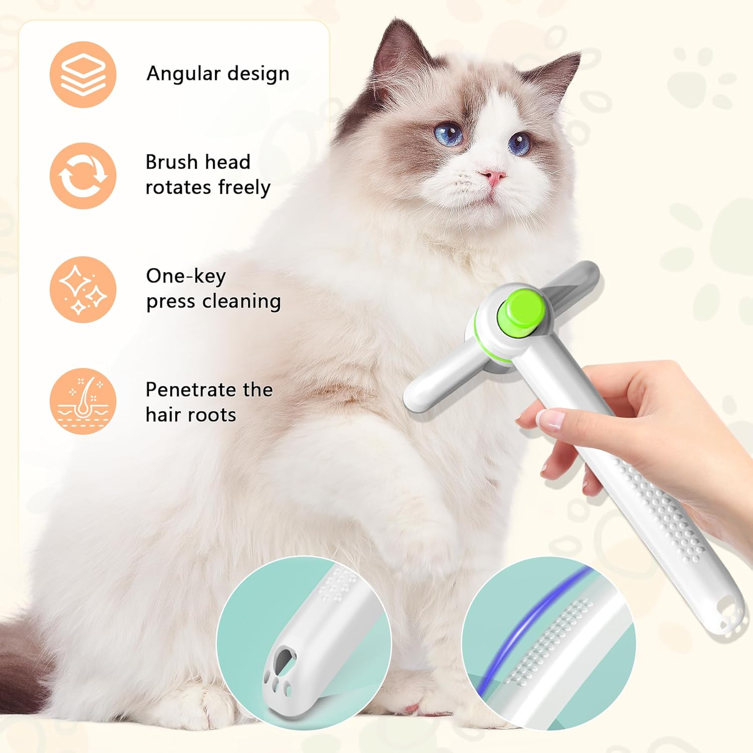 Oiuyamn 360-Degree Rotating Cat Hair Removal Comb with One-Click Release Button - Multifunctional Pet Grooming Tool for Cleaning Shedding Hair Indoor Use - Yellow image number 6