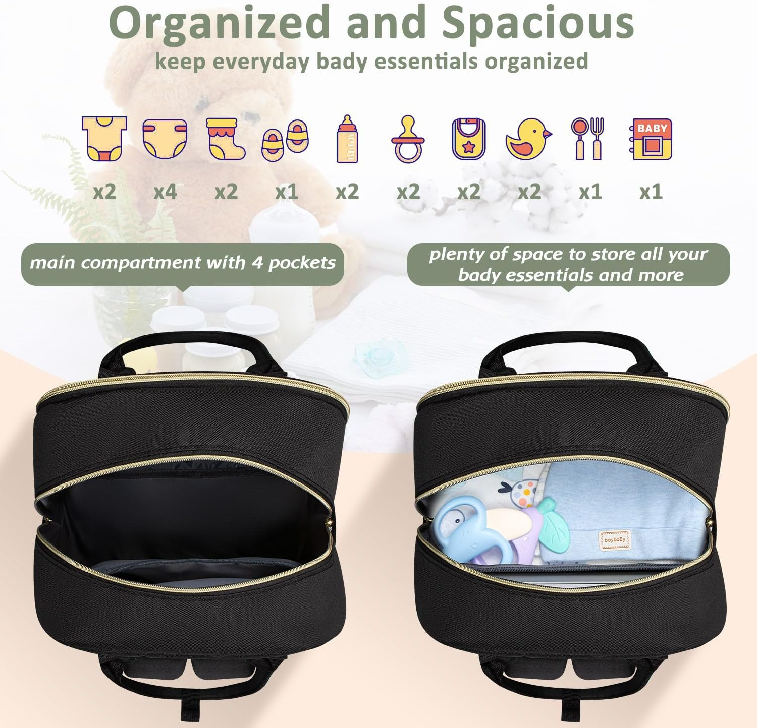 Diaper Bag Backpack,Baby Essentials Diapers Bag with Pacifier Case,Stylish Travel Backpack for Baby Girl/Boy image number 3