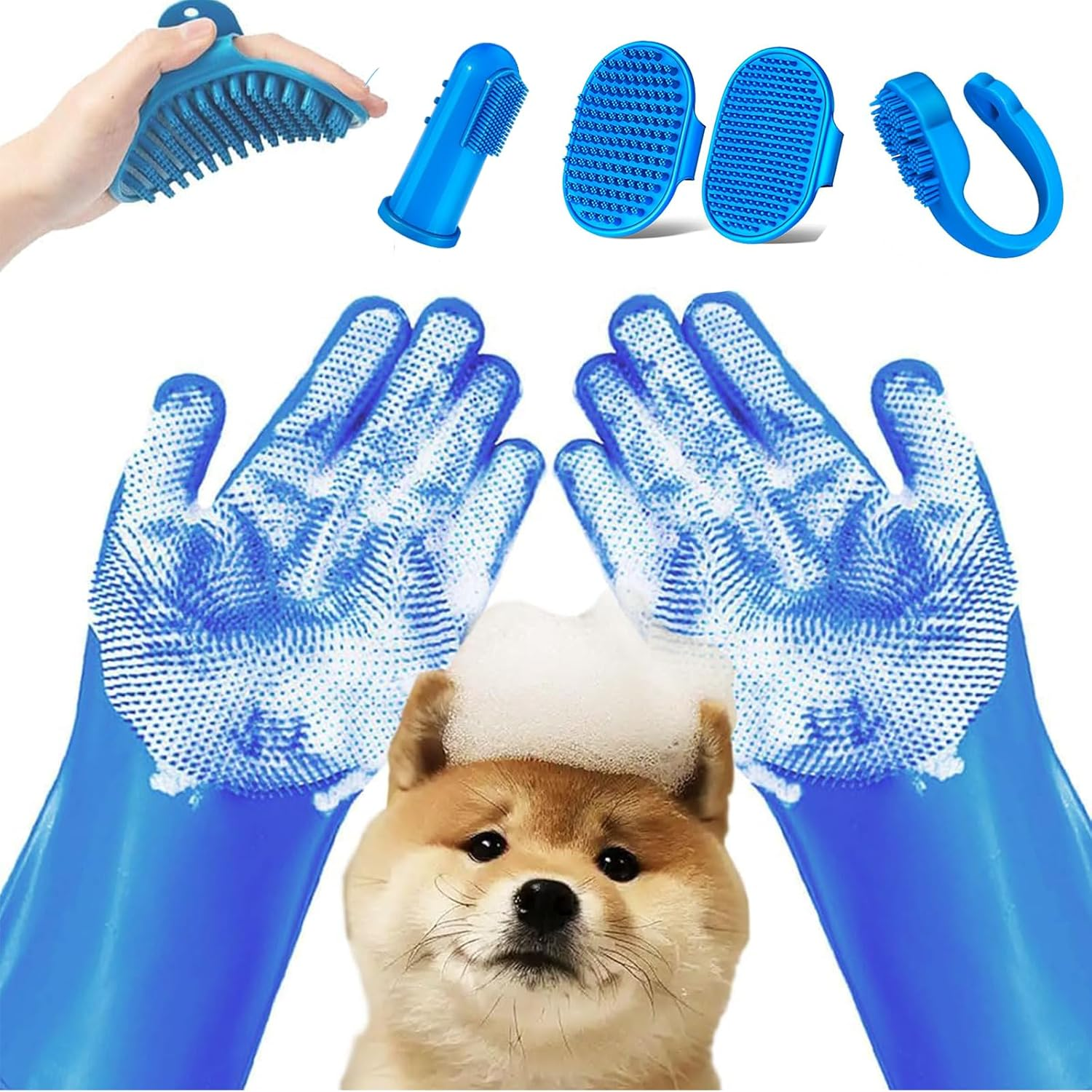 6PCS Pet Grooming Kit, Dog Cleaning Gloves & Dog Bath Brush, Dog Shampoo Brush, Cat Bathing Products,Toothbrush image number 4
