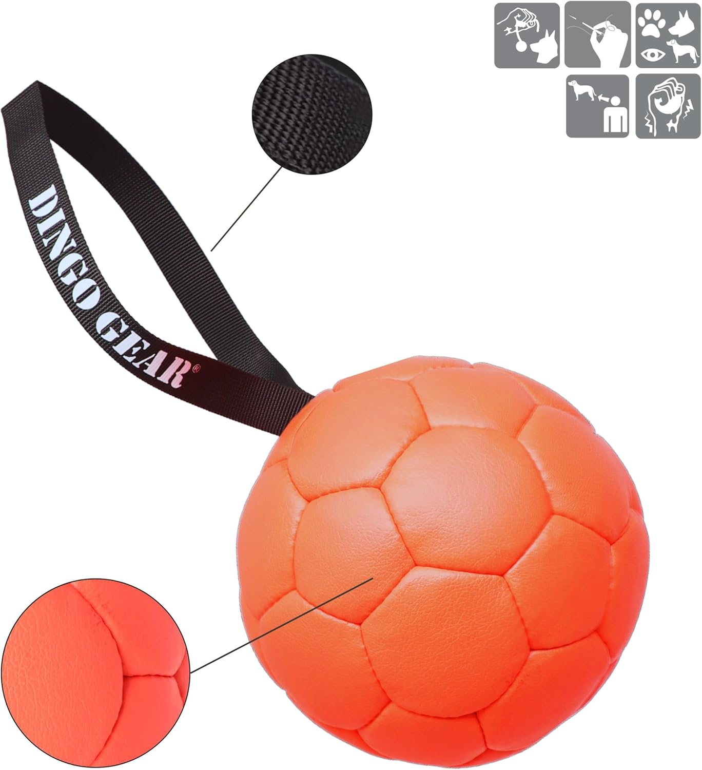 Dingo Gear Ball with Loop Filled Full Ball Made of Eco Leather Diameter of 18 Cm Dog Toy Training Ball Dog Training Fun for Dogs Orange S02698 image number 3