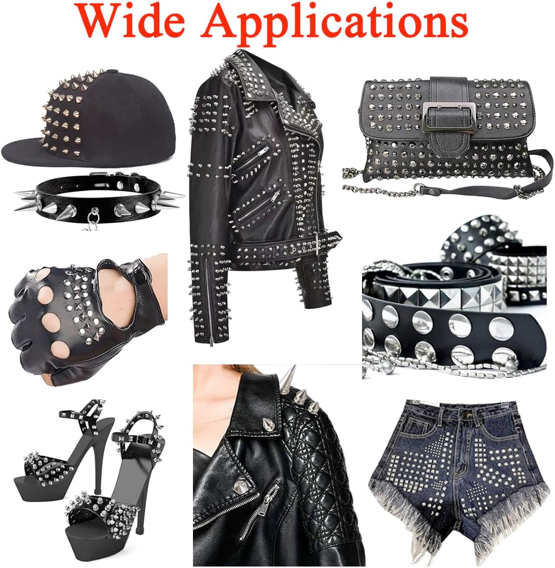 Megoto 100 Sets Cone Spikes Screwback Studs Rivets Metal Spikes Studs for Punk Style Clothing Bullet Shoes Bags Dog Collars Accessories DIY Craft Decoration (Cone 7X10Mm) image number 4