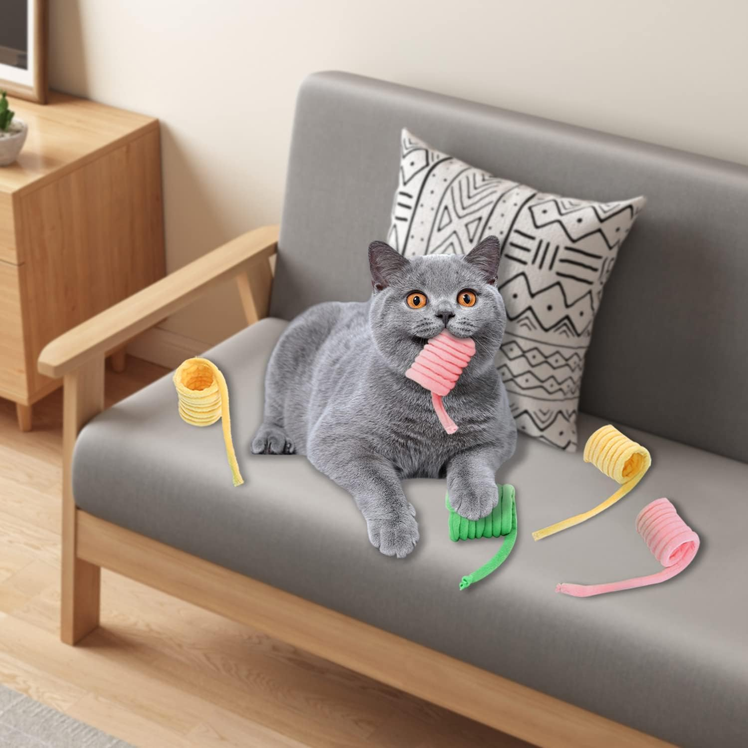 3Pcs Cat Spring & Spiral Toys with Catnip - Indoor Exercise Toys for Swatting, Biting, Hunting & Fitness